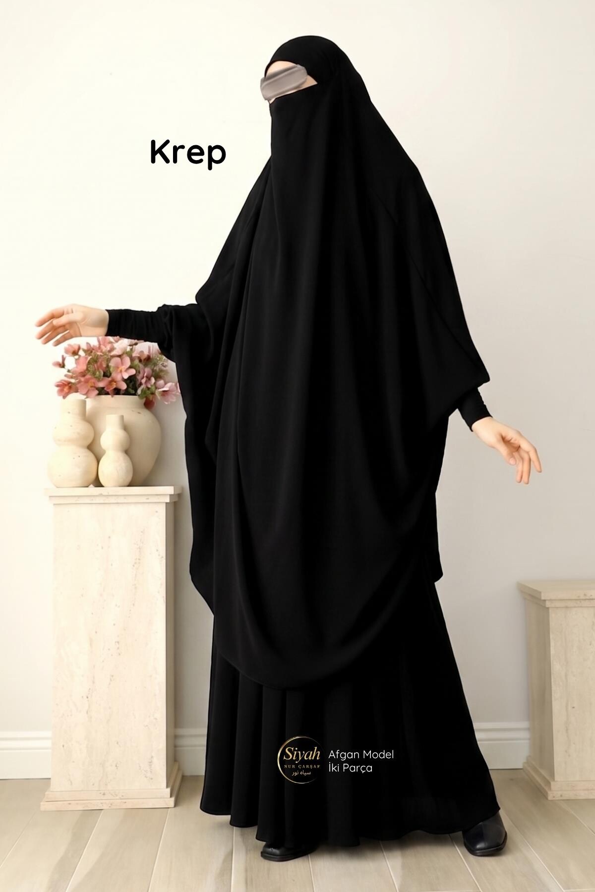 Afgan İki Parça Sandy Kol Krep Çarşaf - SİYAH NUR