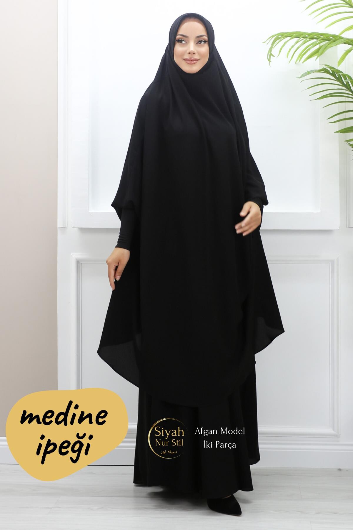 Afgan İki Parça Sandy Kol Medine İpeği Çarşaf - SİYAH NUR