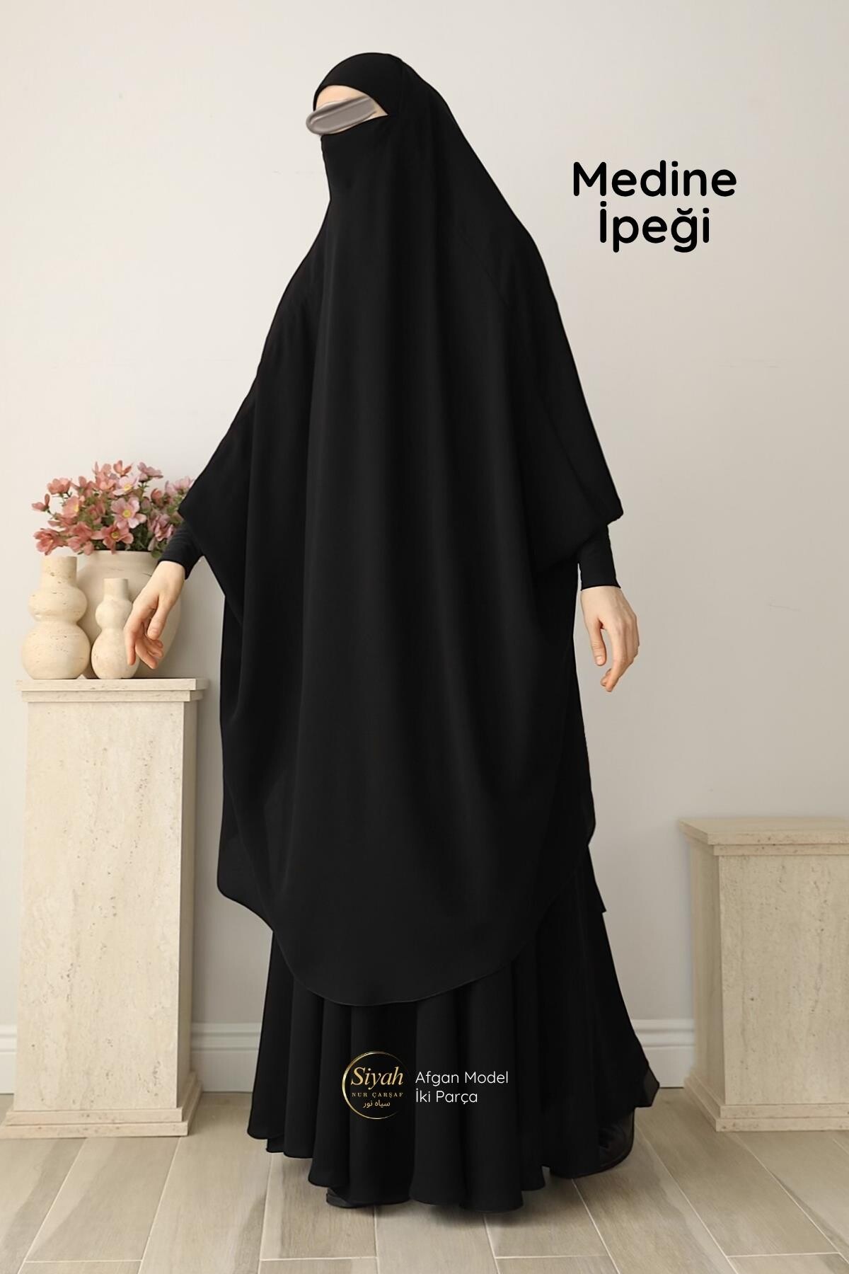 Afgan İki Parça Sandy Kol Medine İpeği Çarşaf - SİYAH NUR