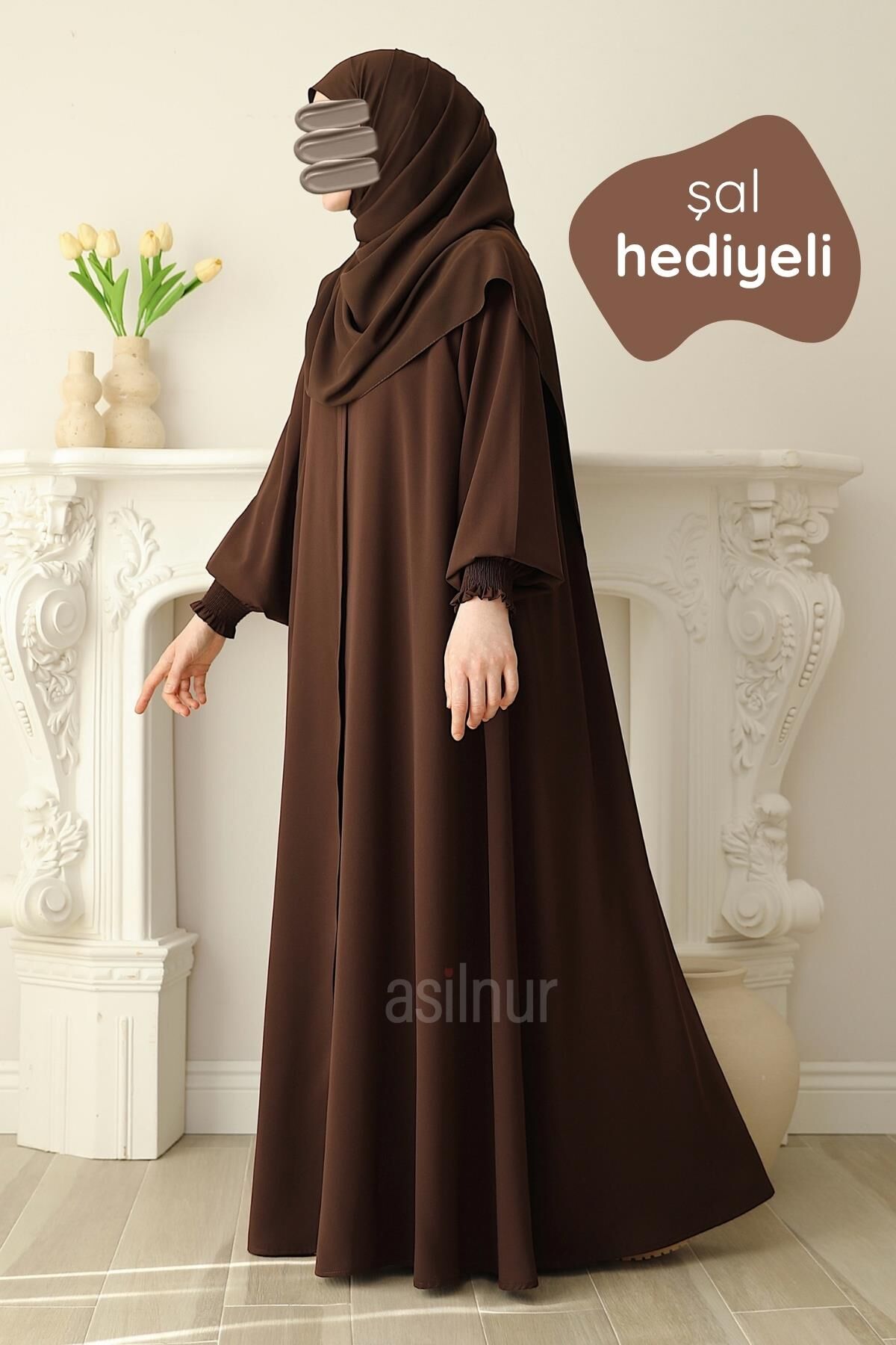 Ahsen Mevlana Ferace Şal Hediyeli Takım Kahverengi - 1