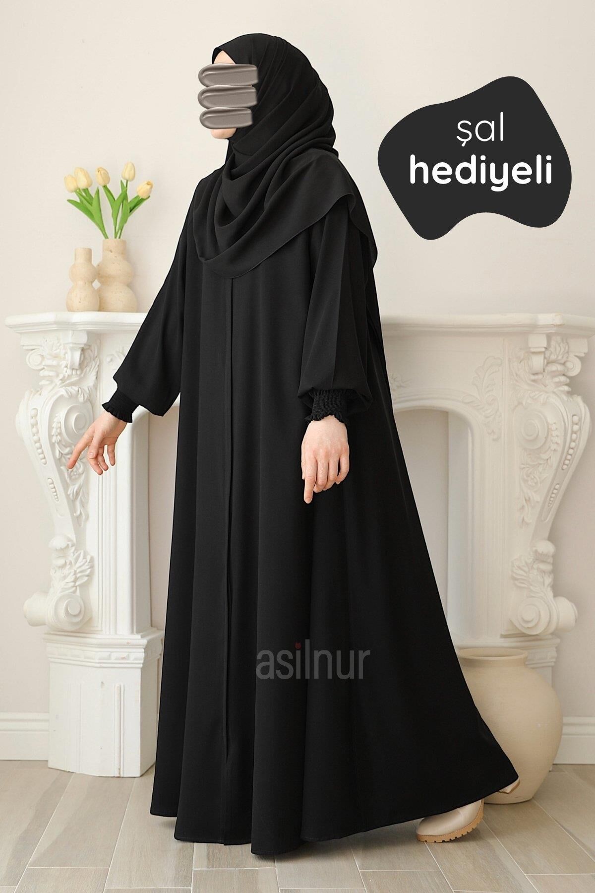 Ahsen Mevlana Ferace Şal Hediyeli Takım Siyah - 1
