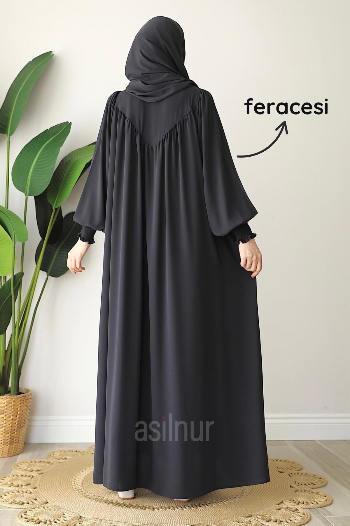 Alya Ferace Sufle Hediyeli Takım Füme - 5