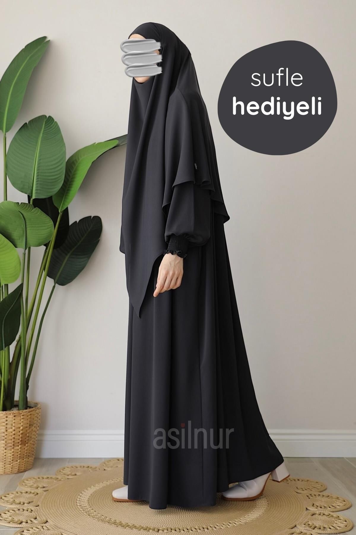 Alya Ferace Sufle Hediyeli Takım Füme - 1