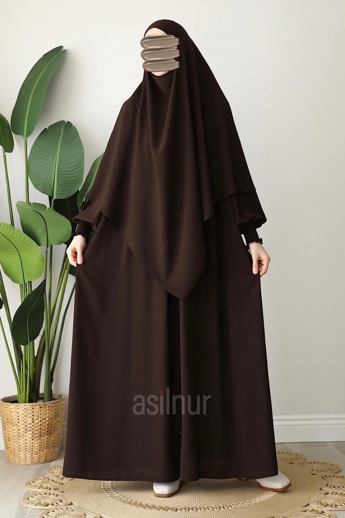 Alya Ferace Sufle Hediyeli Takım Kahverengi - 3