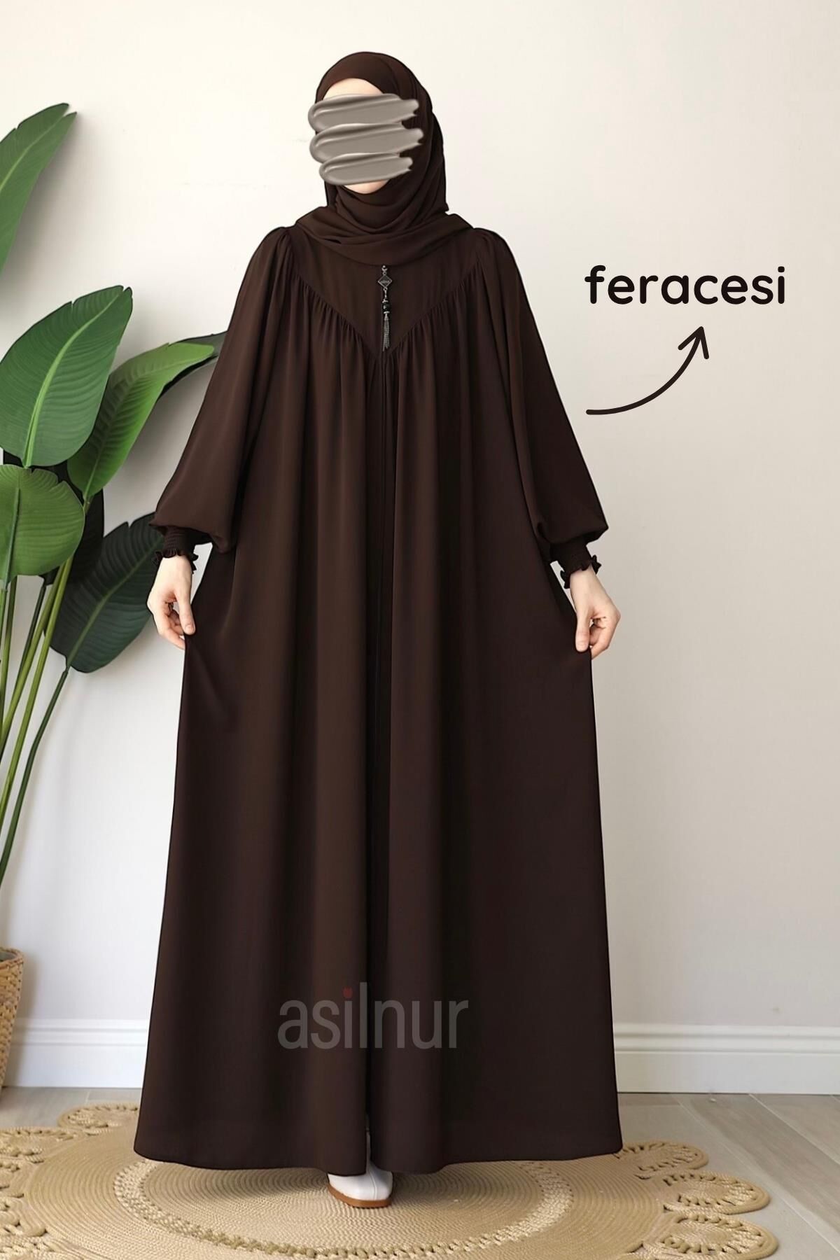 Alya Ferace Sufle Hediyeli Takım Kahverengi - 4