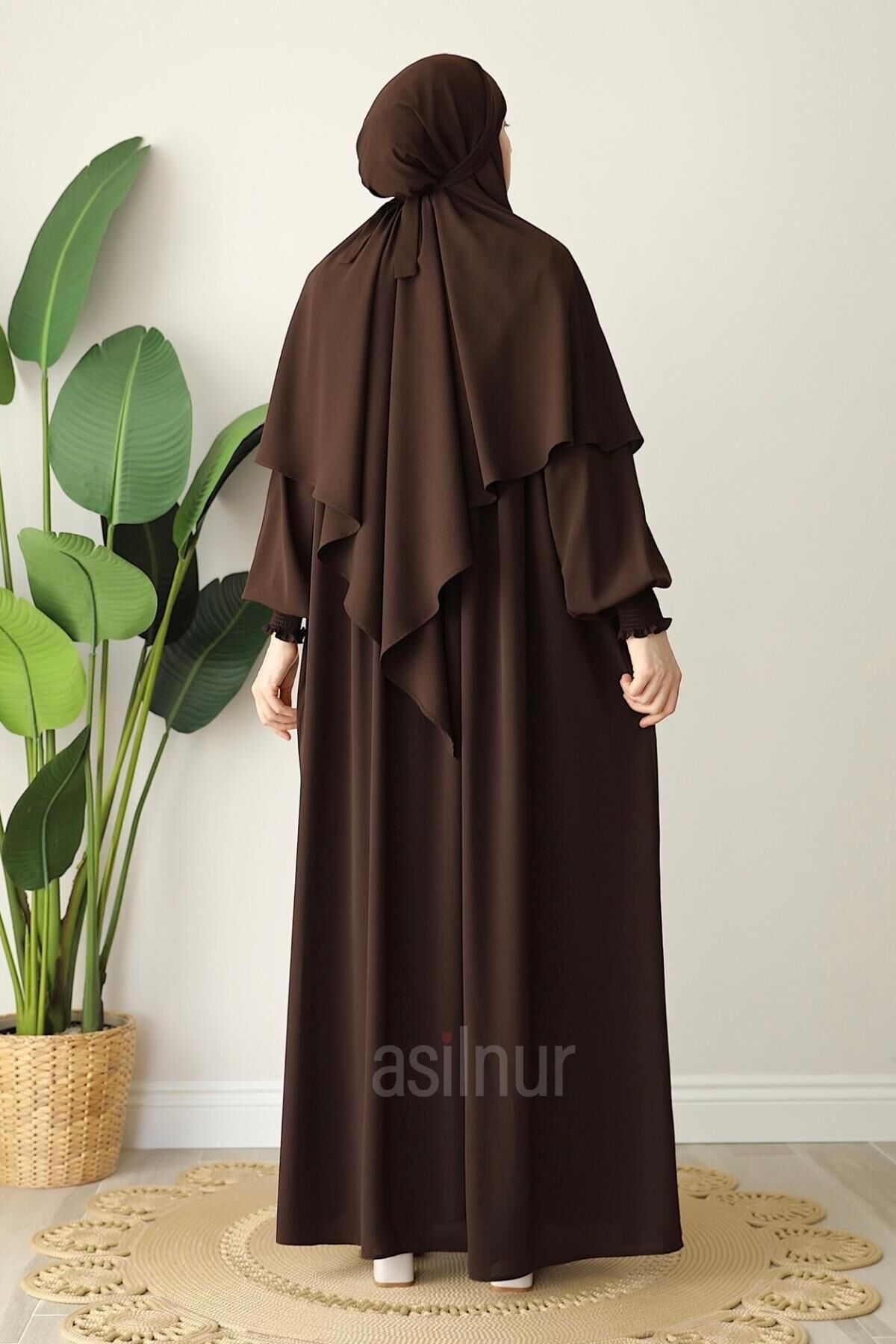 Alya Ferace Sufle Hediyeli Takım Kahverengi - 9