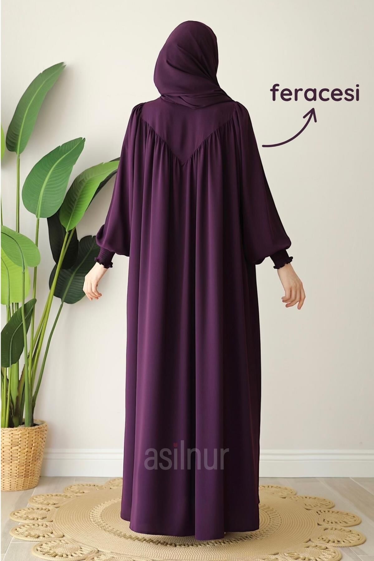 Alya Ferace Sufle Hediyeli Takım Mürdüm - 5