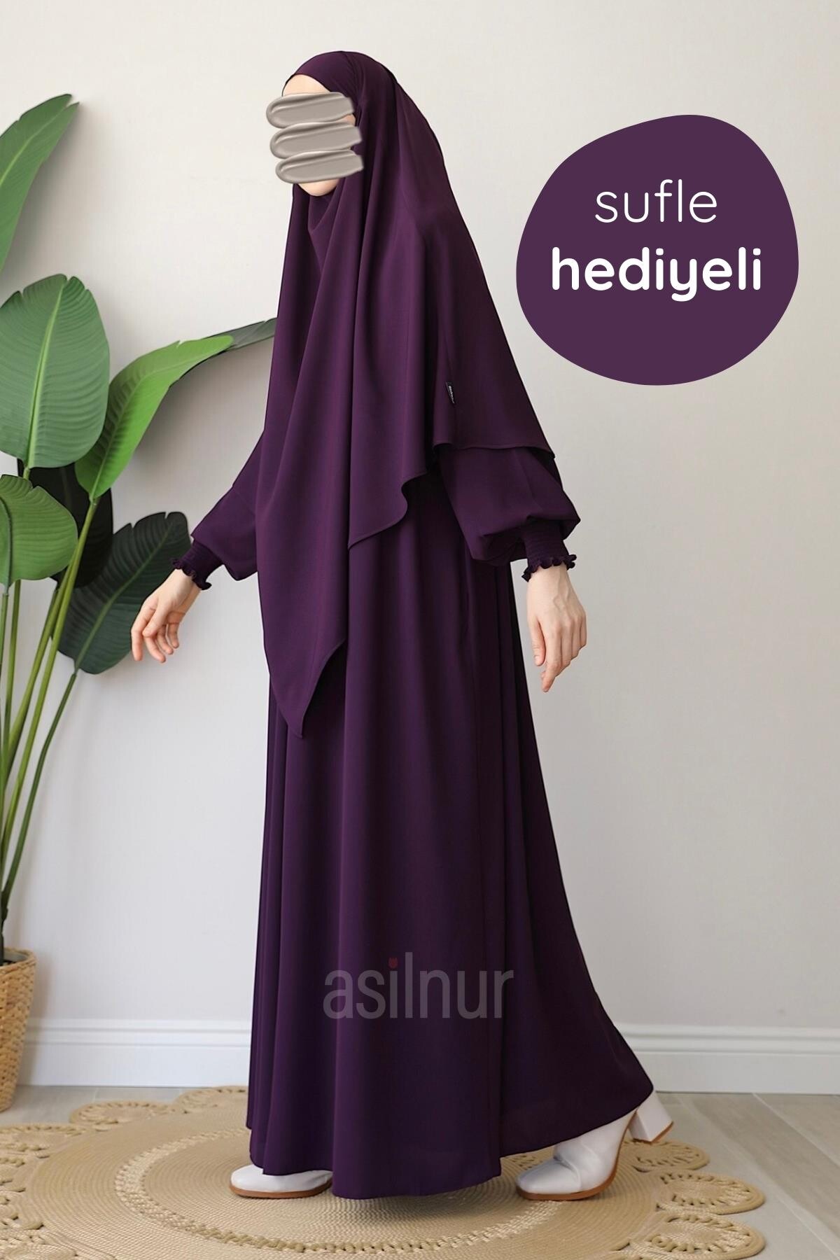 Alya Ferace Sufle Hediyeli Takım Mürdüm - ASİLNUR
