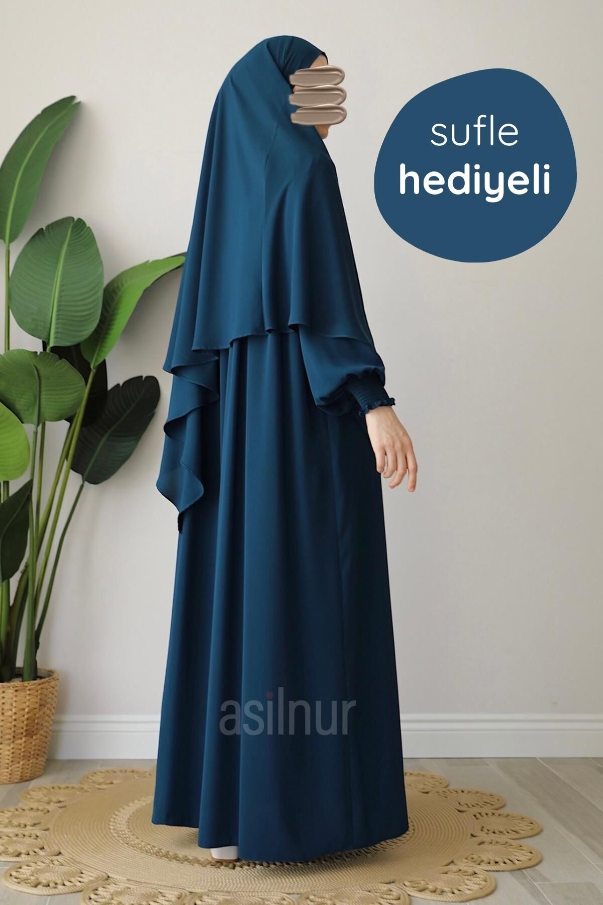 Alya Ferace Sufle Hediyeli Takım Petrol Mavisi - 2