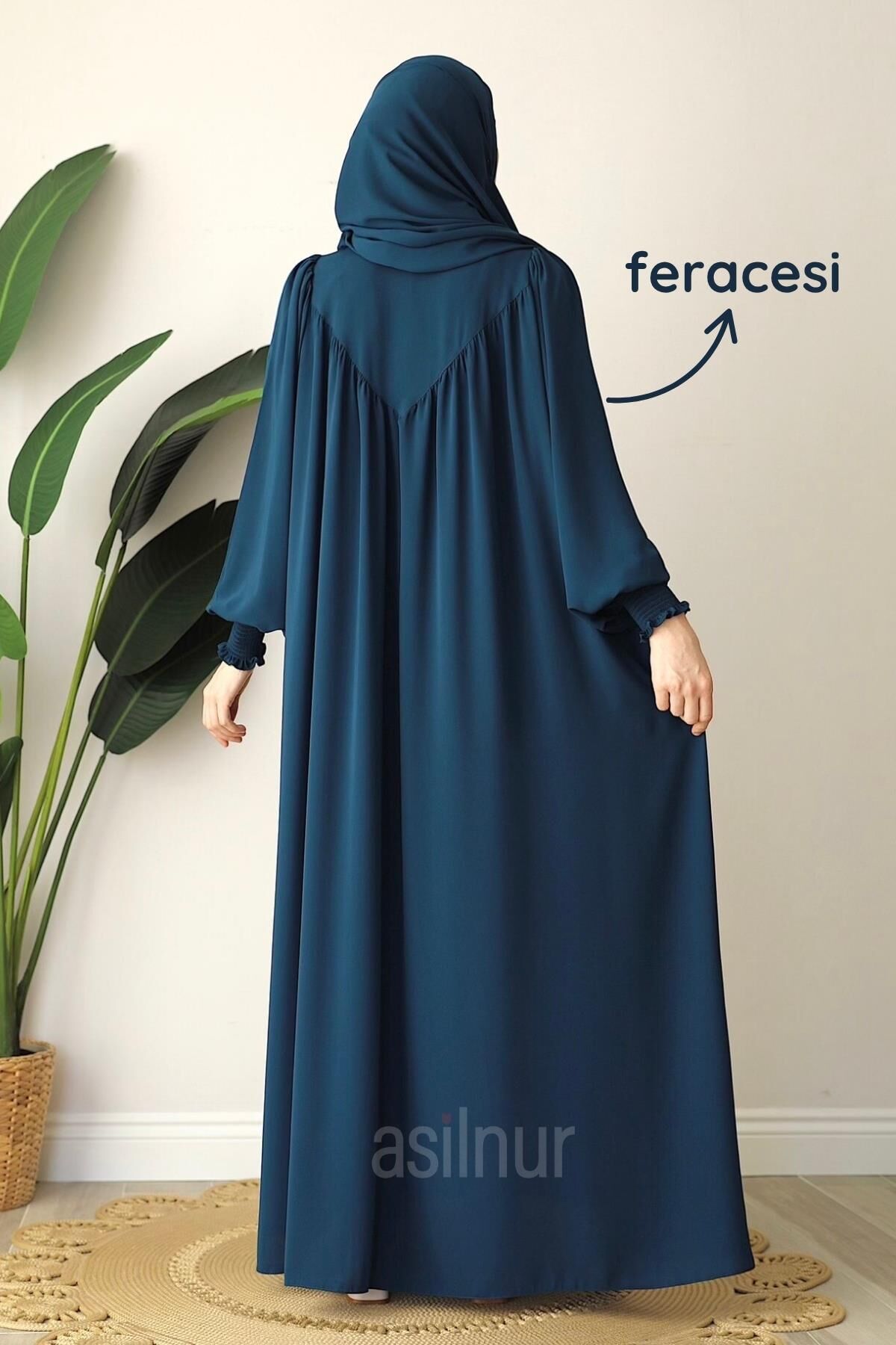 Alya Ferace Sufle Hediyeli Takım Petrol Mavisi - 7