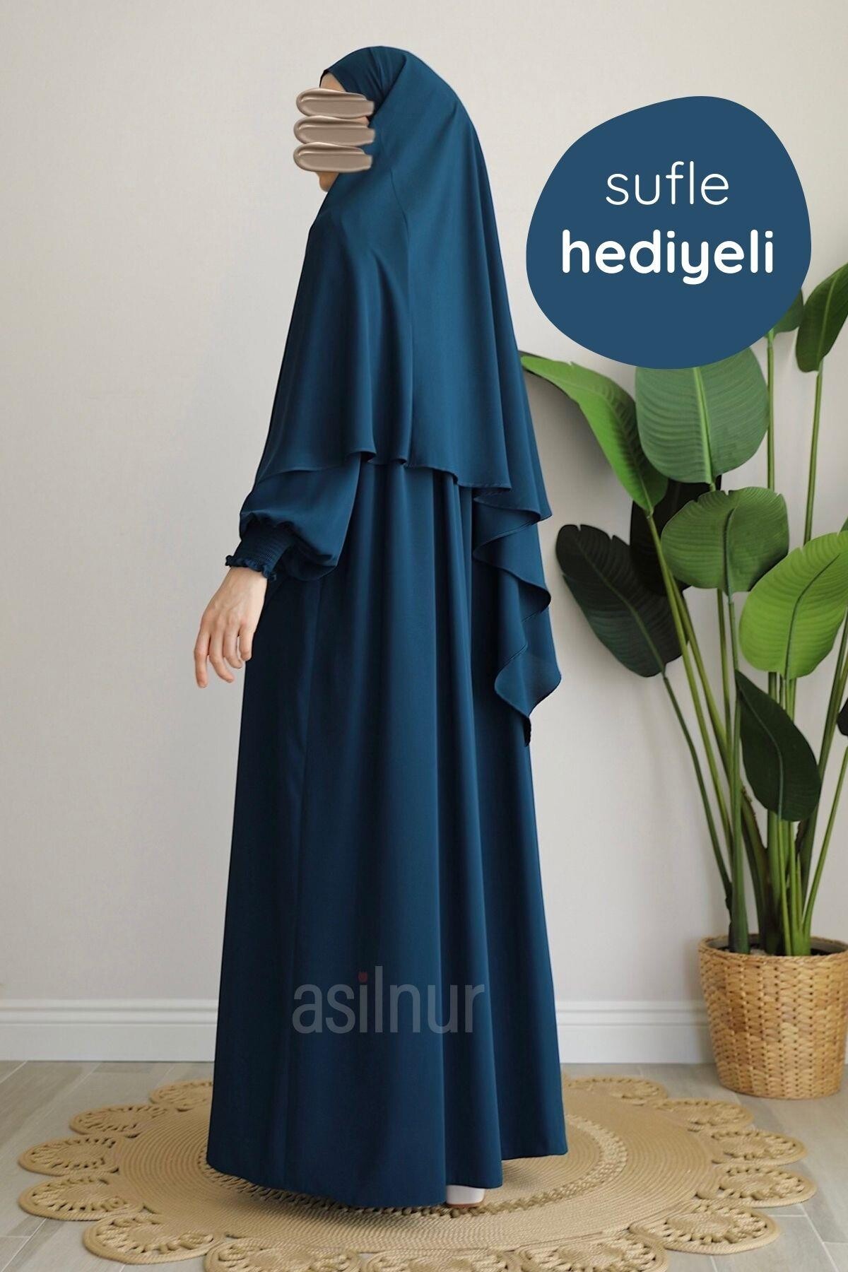 Alya Ferace Sufle Hediyeli Takım Petrol Mavisi 