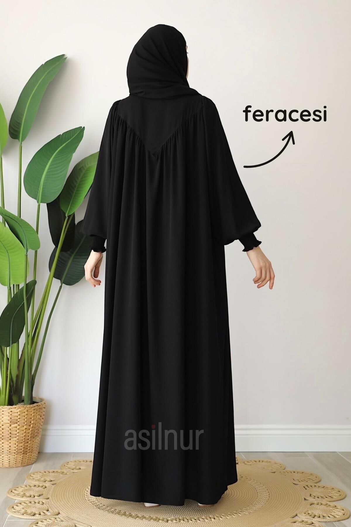 Alya Ferace Sufle Hediyeli Takım Siyah - 4