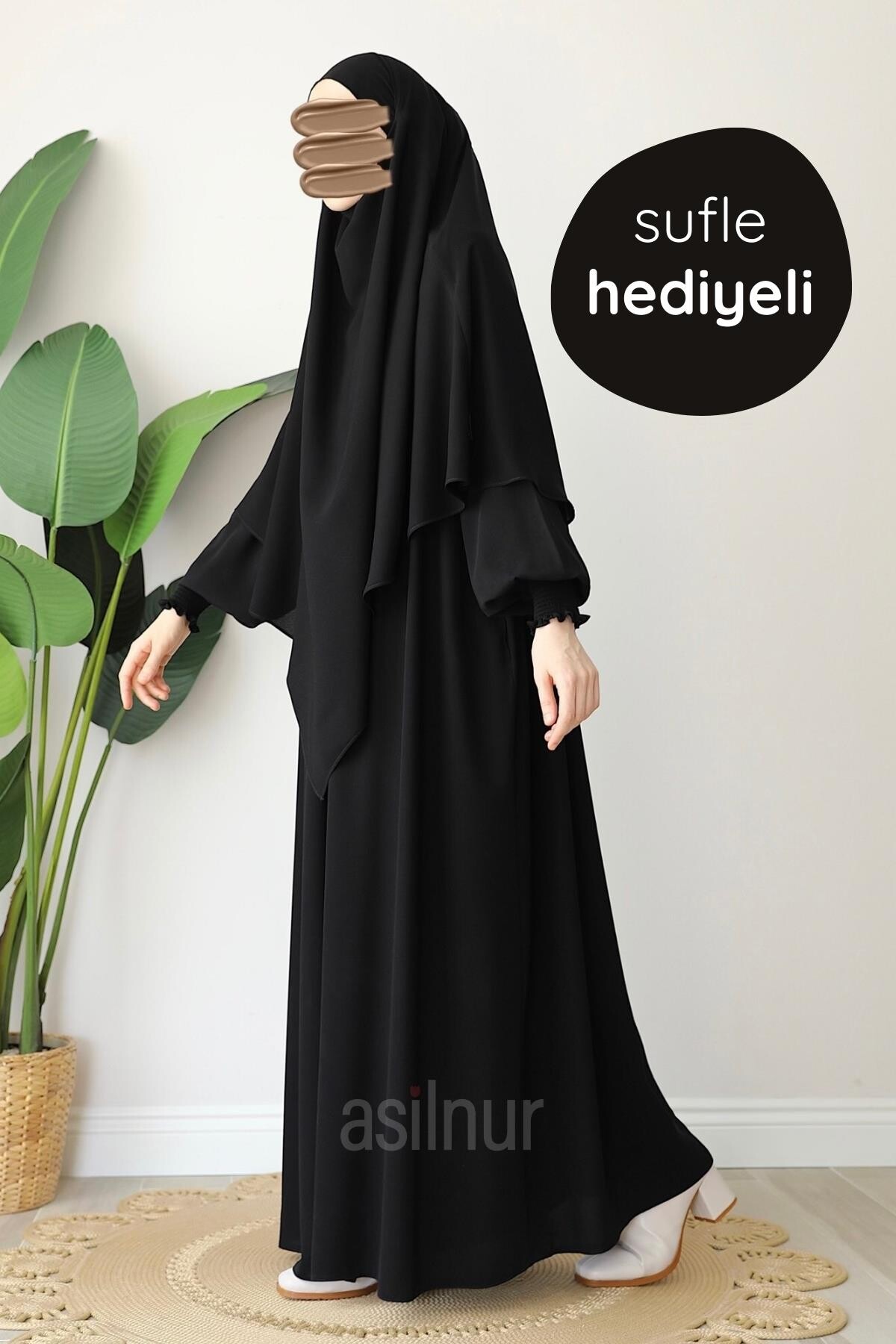 Alya Ferace Sufle Hediyeli Takım Siyah - ASİLNUR