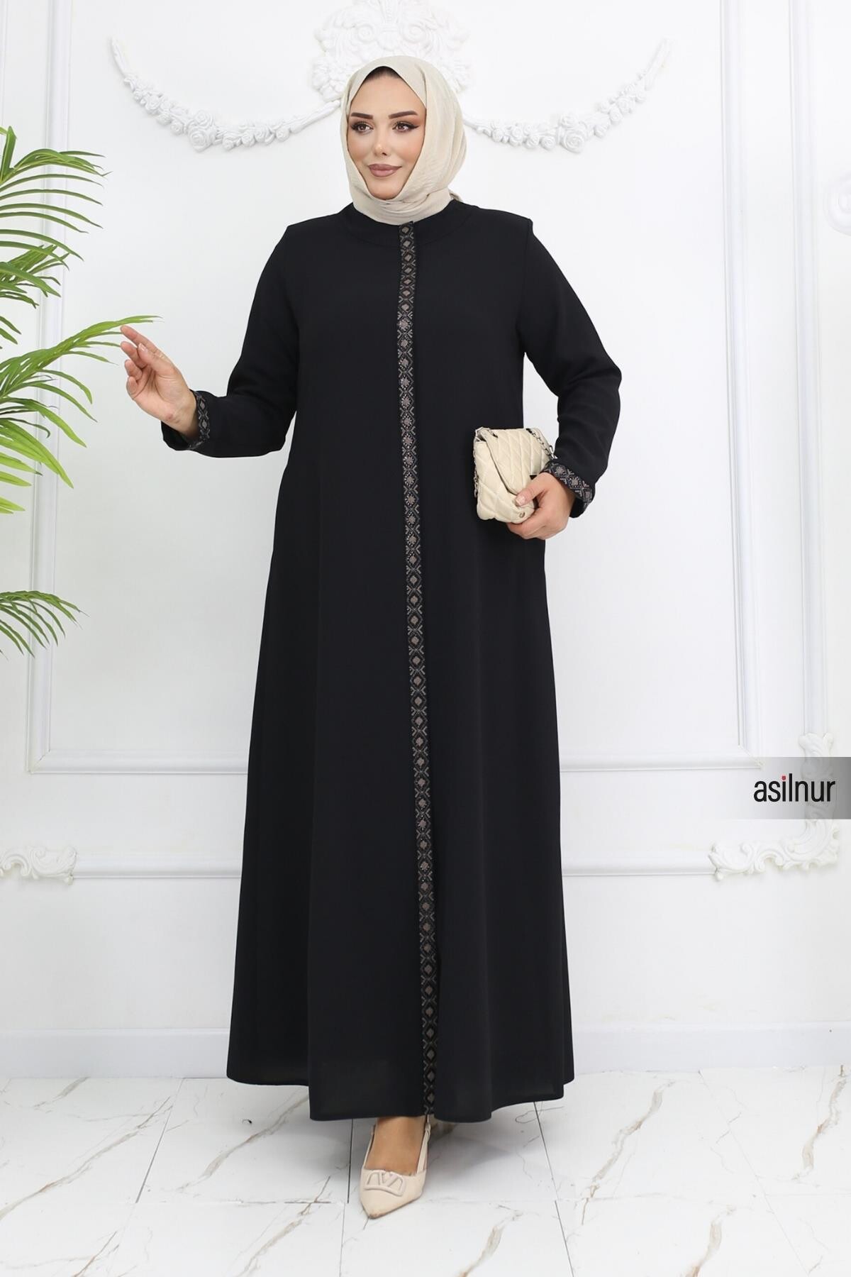 Anne Nakışlı Petek Ferace Siyah - ASİLNUR