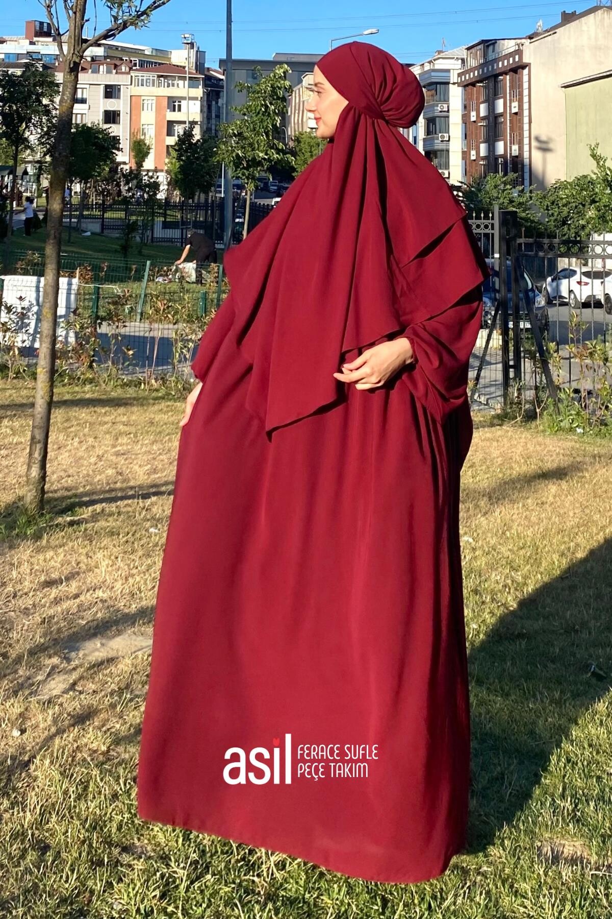 Asil Ferace Sufle Peçe Takım Bordo - ASİLNUR