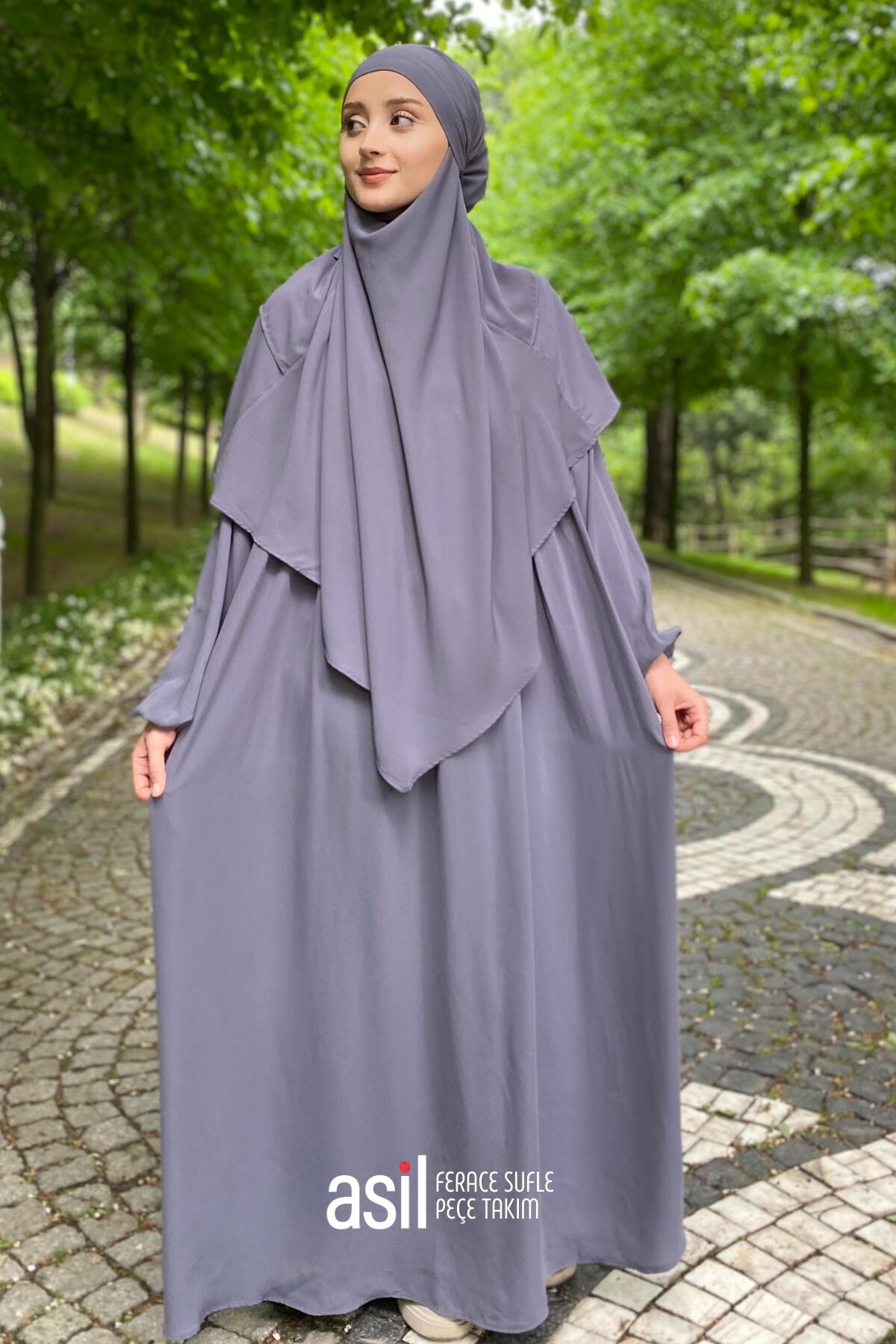 Asil Ferace Sufle Peçe Takım Gri - ASİLNUR