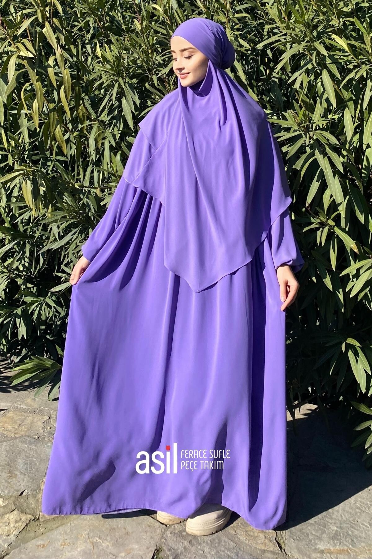 Asil Ferace Sufle Peçe Takım Lila - ASİLNUR