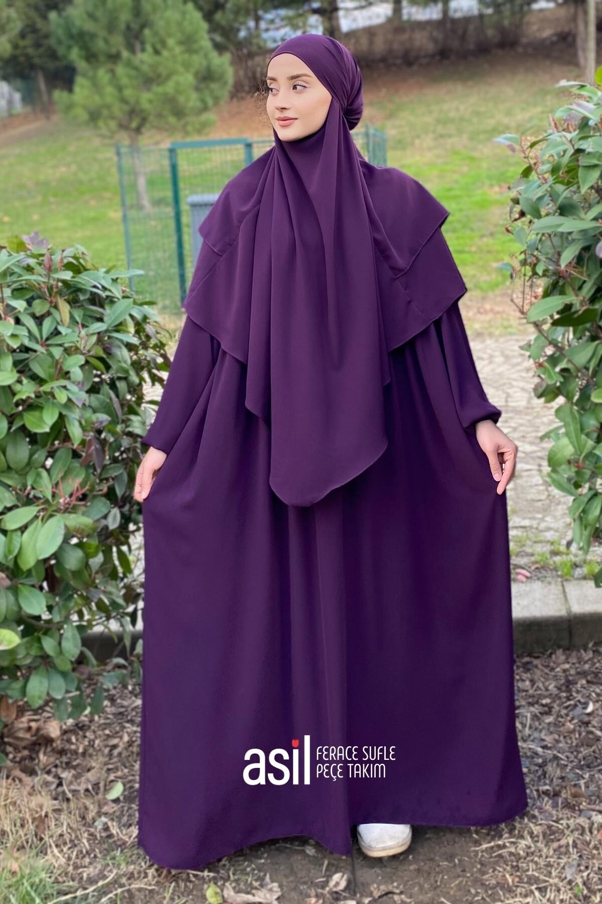 Asil Ferace Sufle Peçe Takım Mürdüm - ASİLNUR