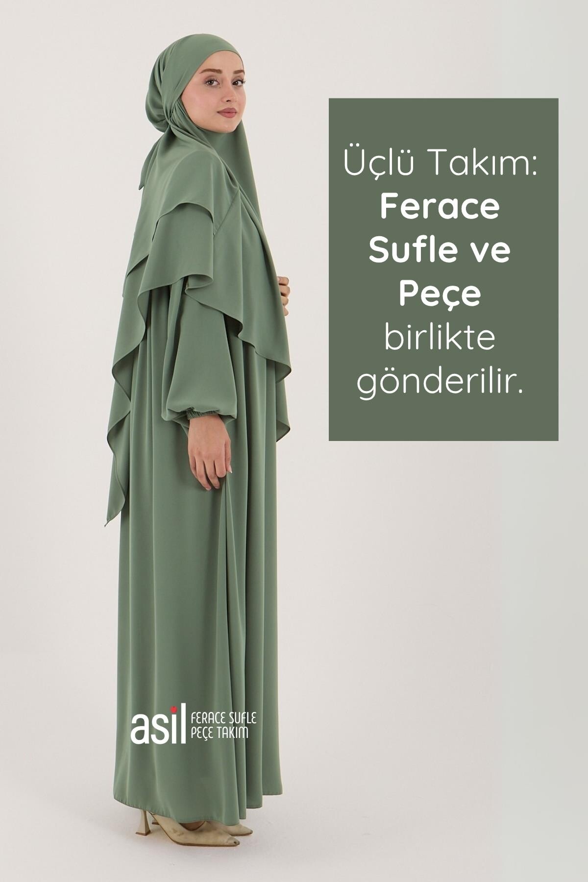 Asil Ferace Sufle Peçe Takım Su Yeşili - 2