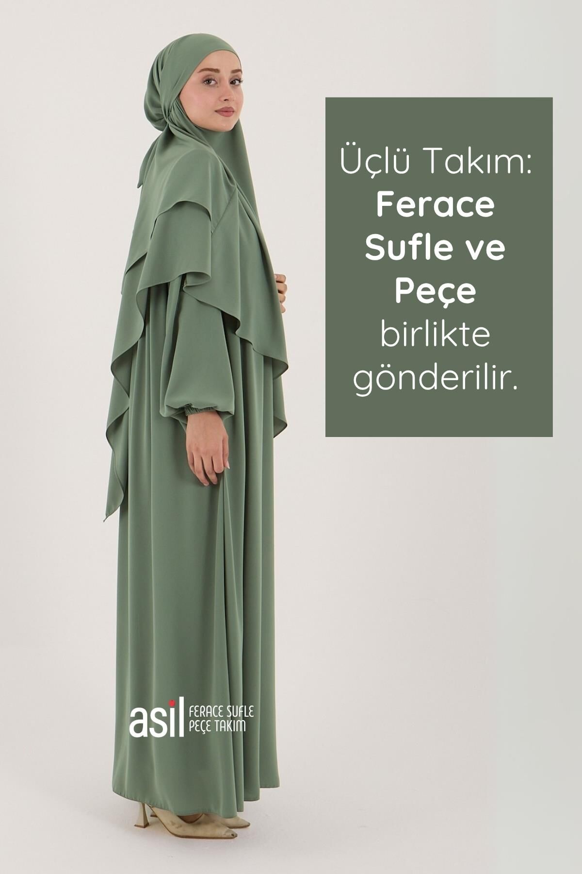 Asil Ferace Sufle Peçe Takım Su Yeşili - 2