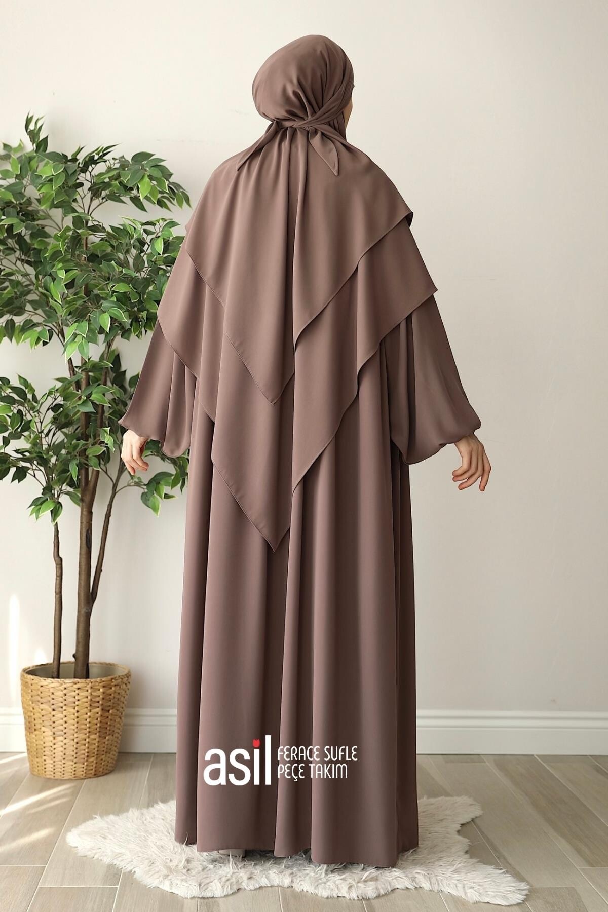 Asil Ferace Sufle Peçe Takım Sütlü Kahve - 8