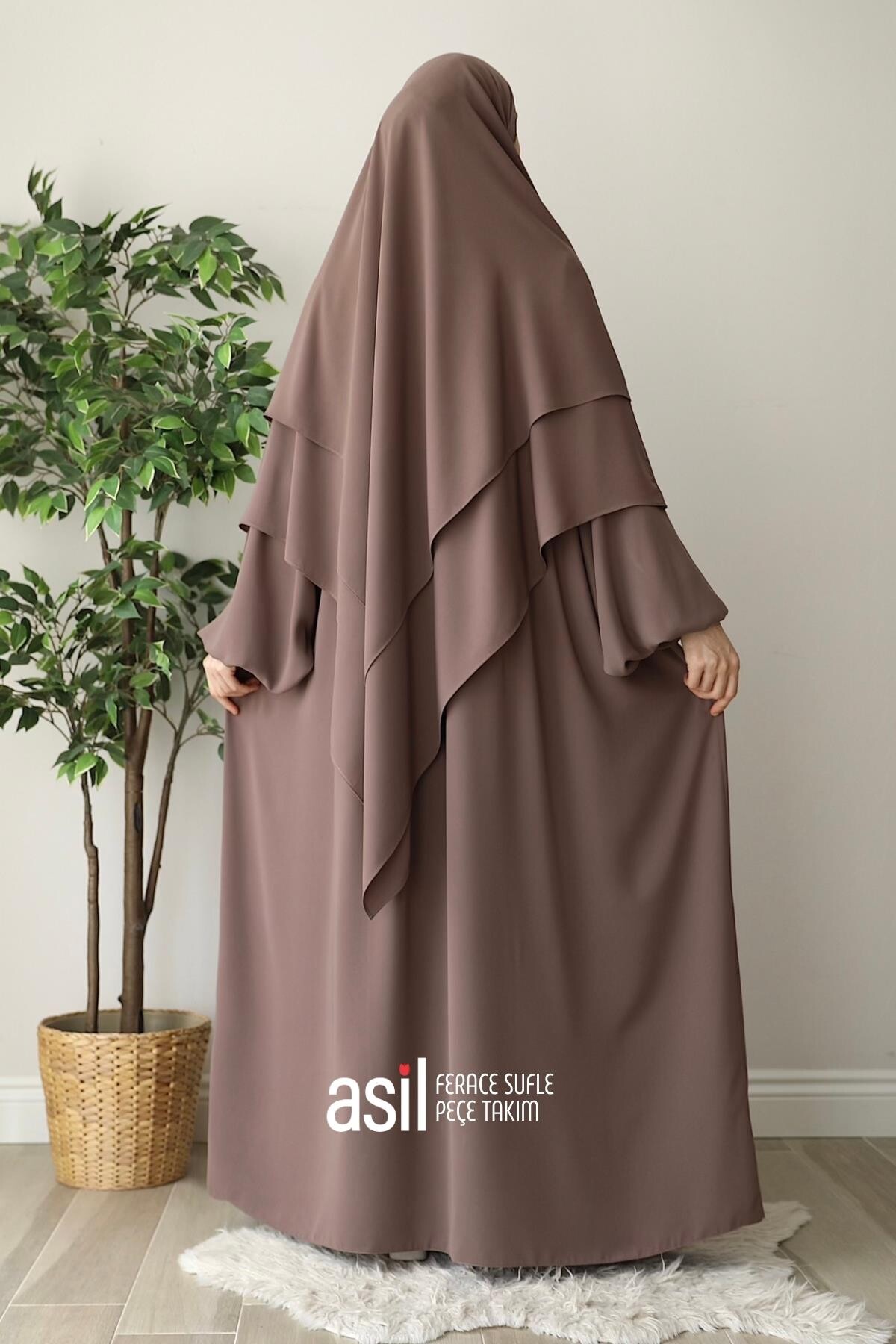 Asil Ferace Sufle Peçe Takım Sütlü Kahve - 7