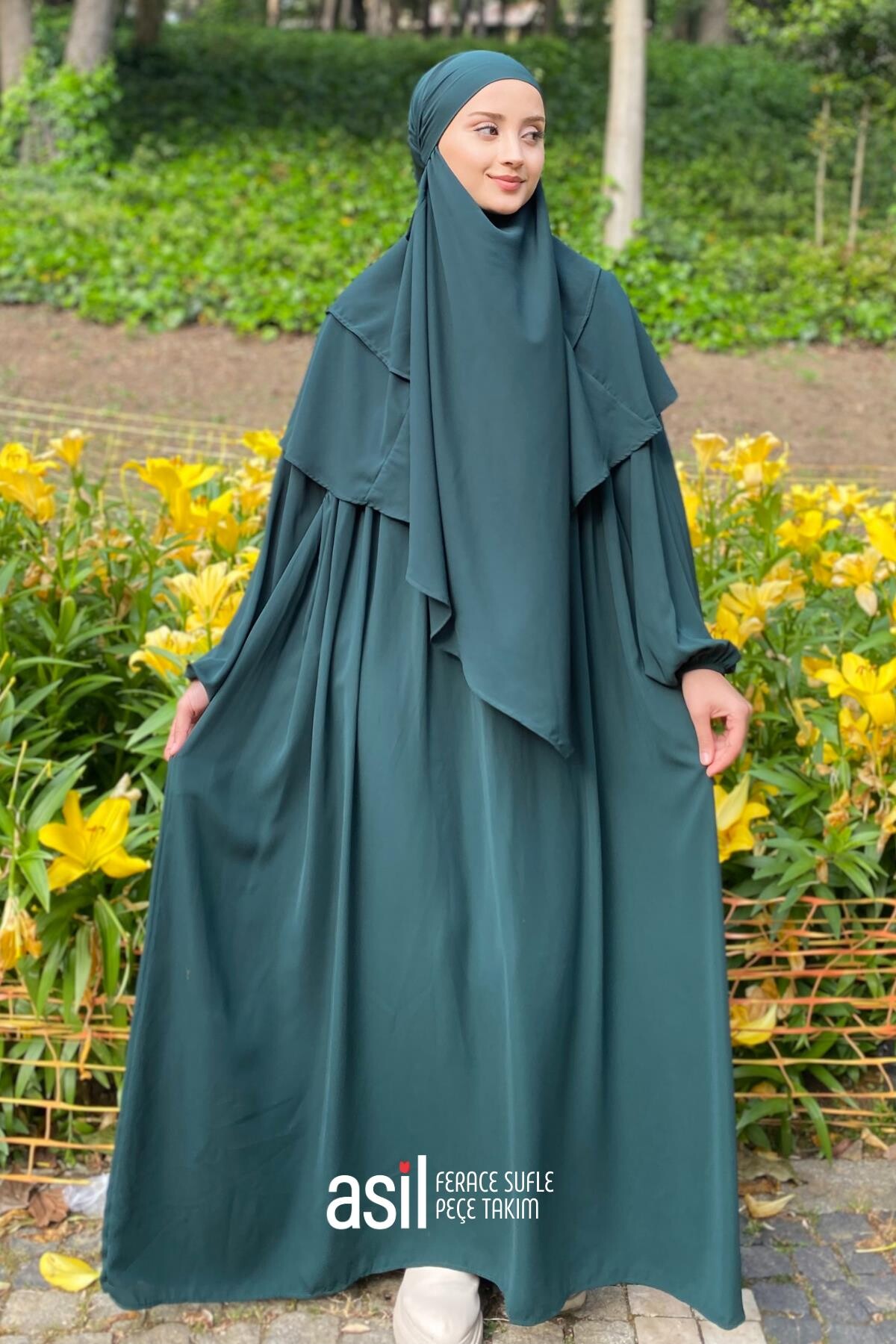 Asil Ferace Sufle Peçe Takım Zümrüt Yeşili - ASİLNUR