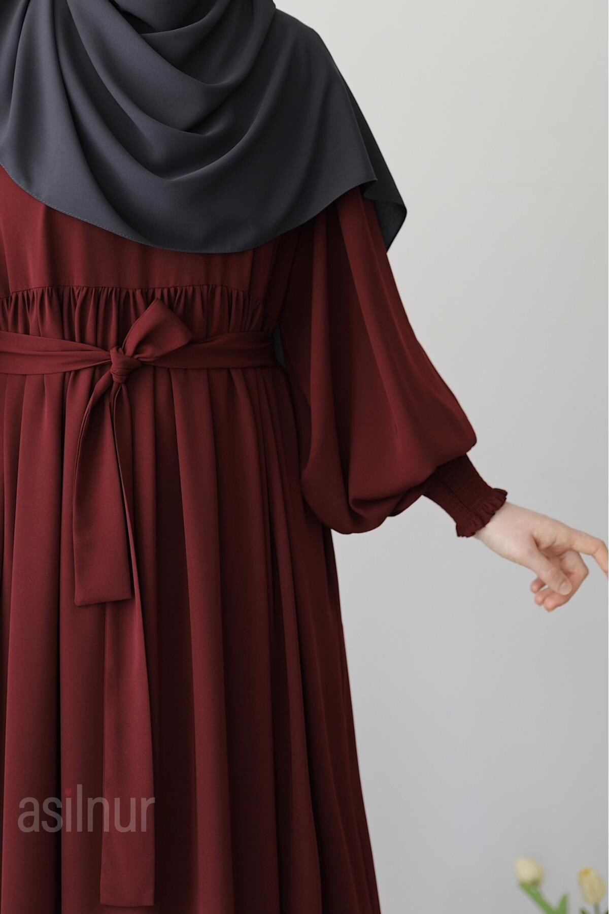 Asya Balon Kol Elbise Bordo - 7
