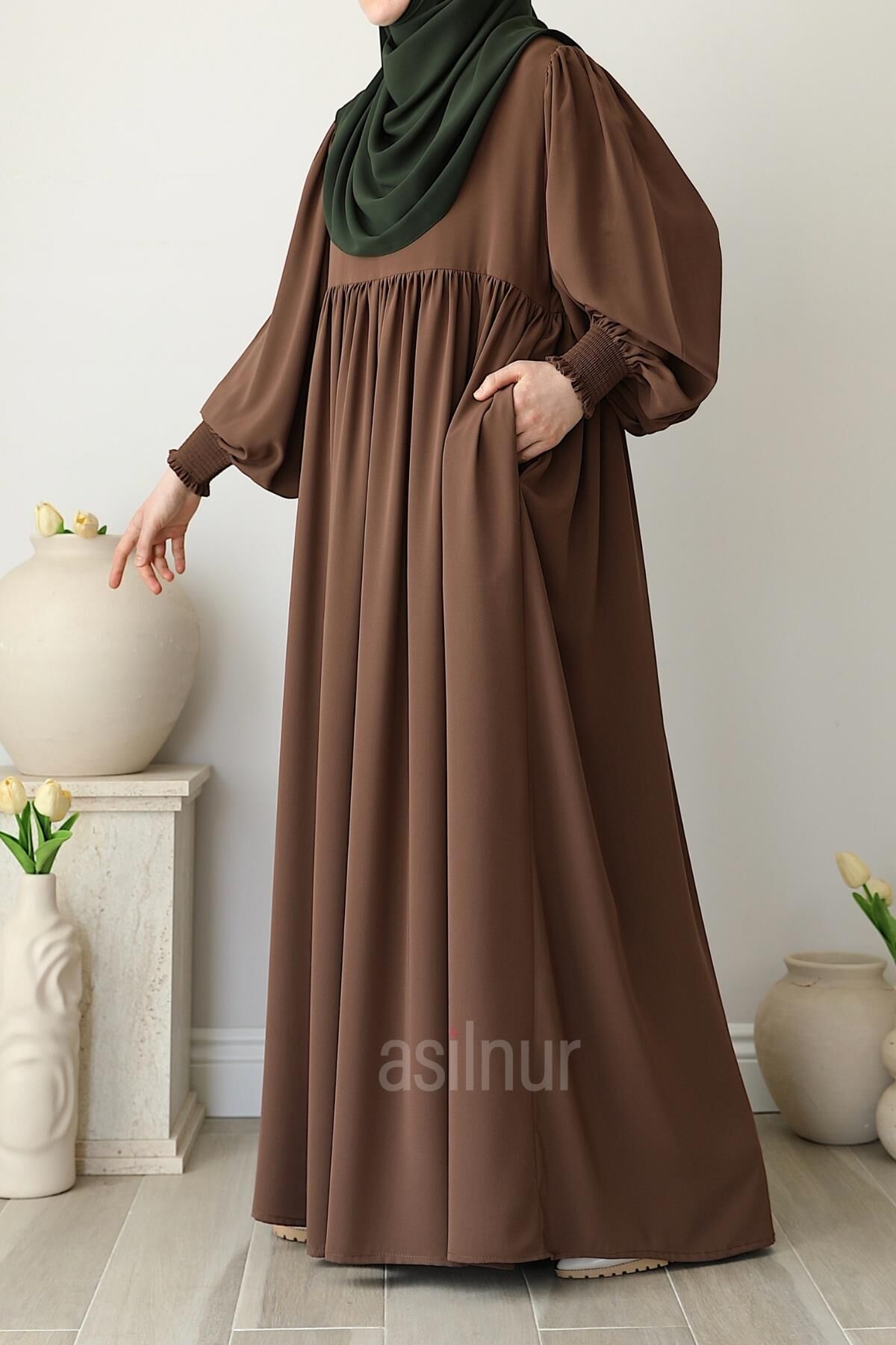 Asya Balon Kol Elbise Camel - 3