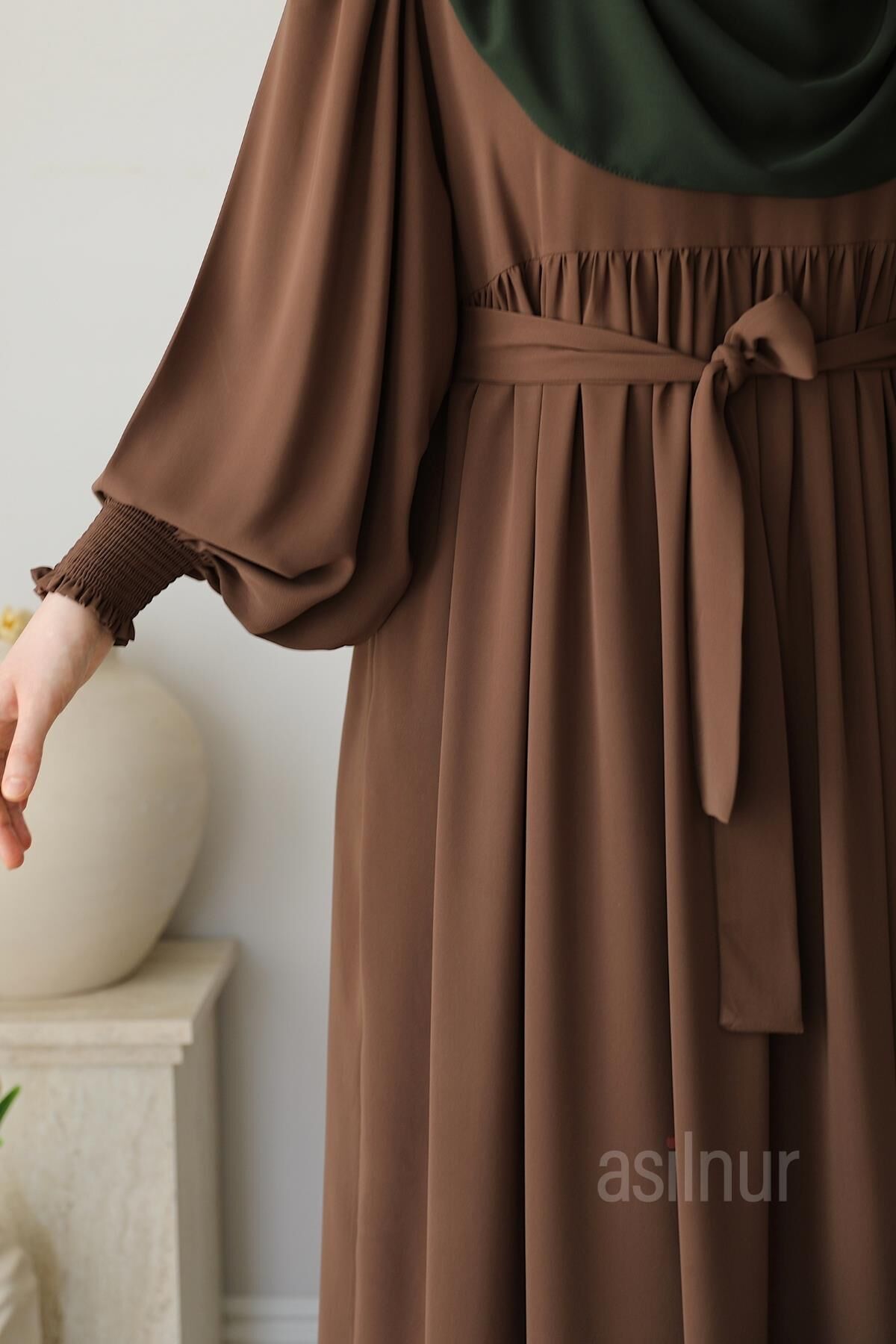 Asya Balon Kol Elbise Camel - 6
