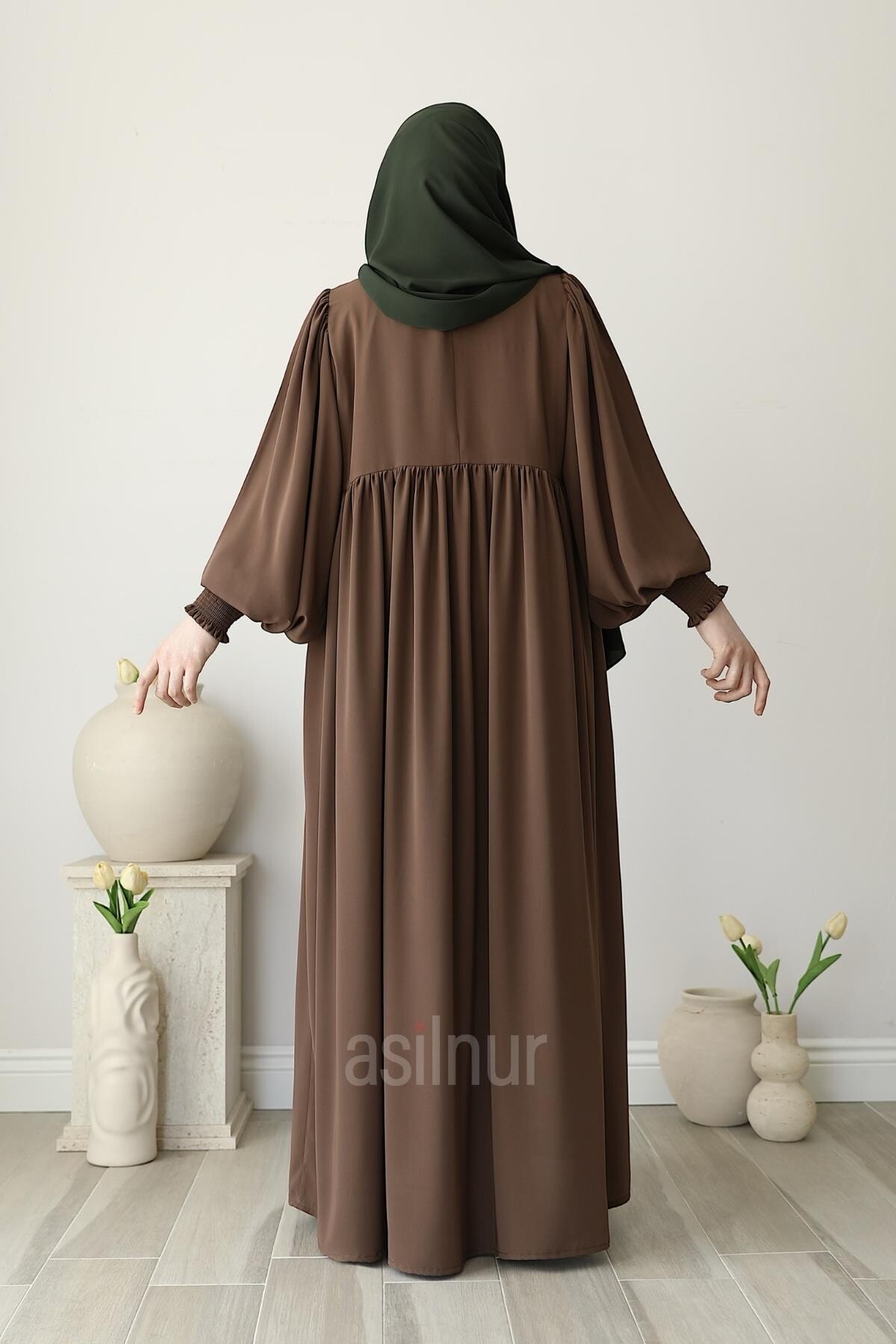 Asya Balon Kol Elbise Camel - 7