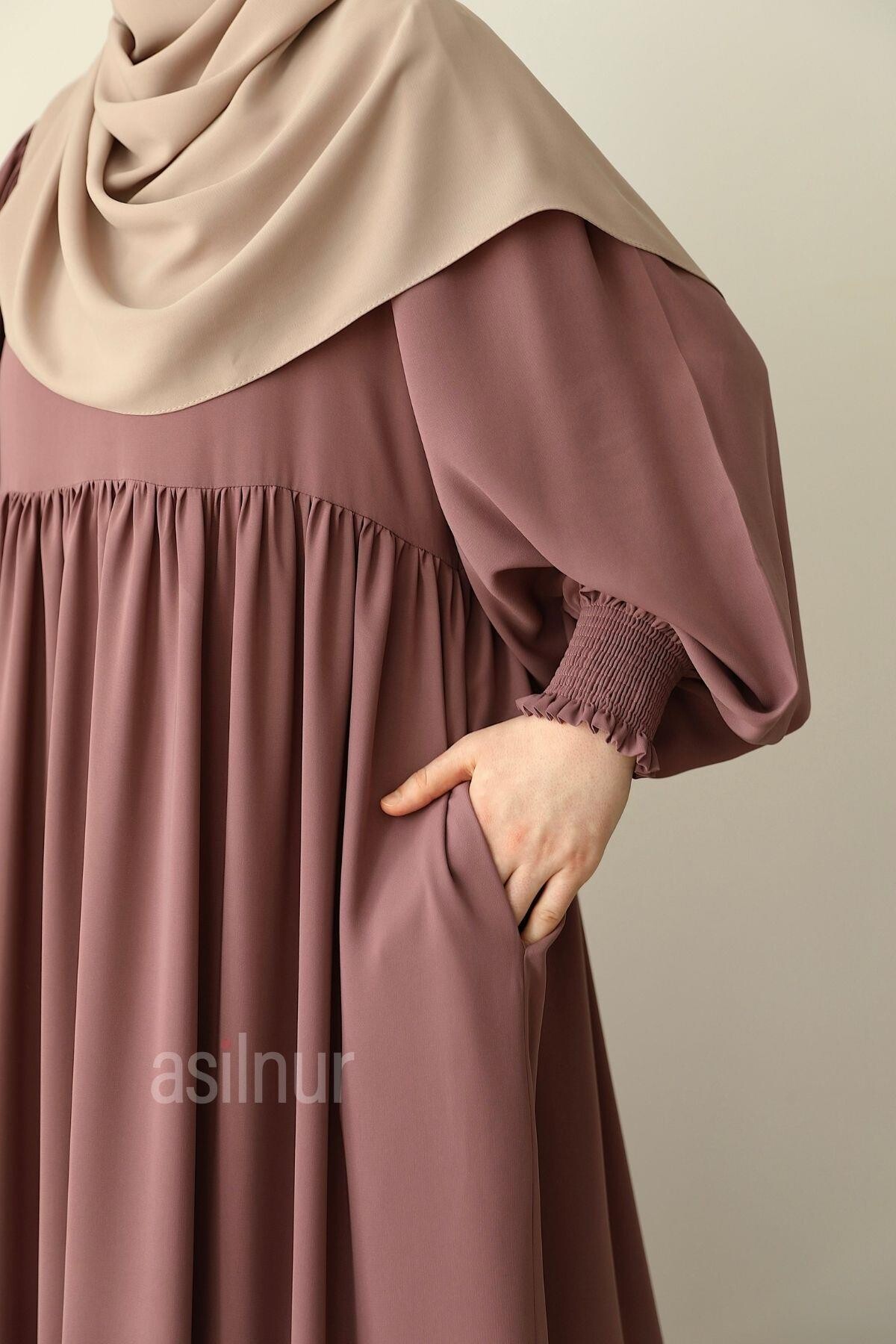 Asya Balon Kol Elbise Gül Kurusu - 6