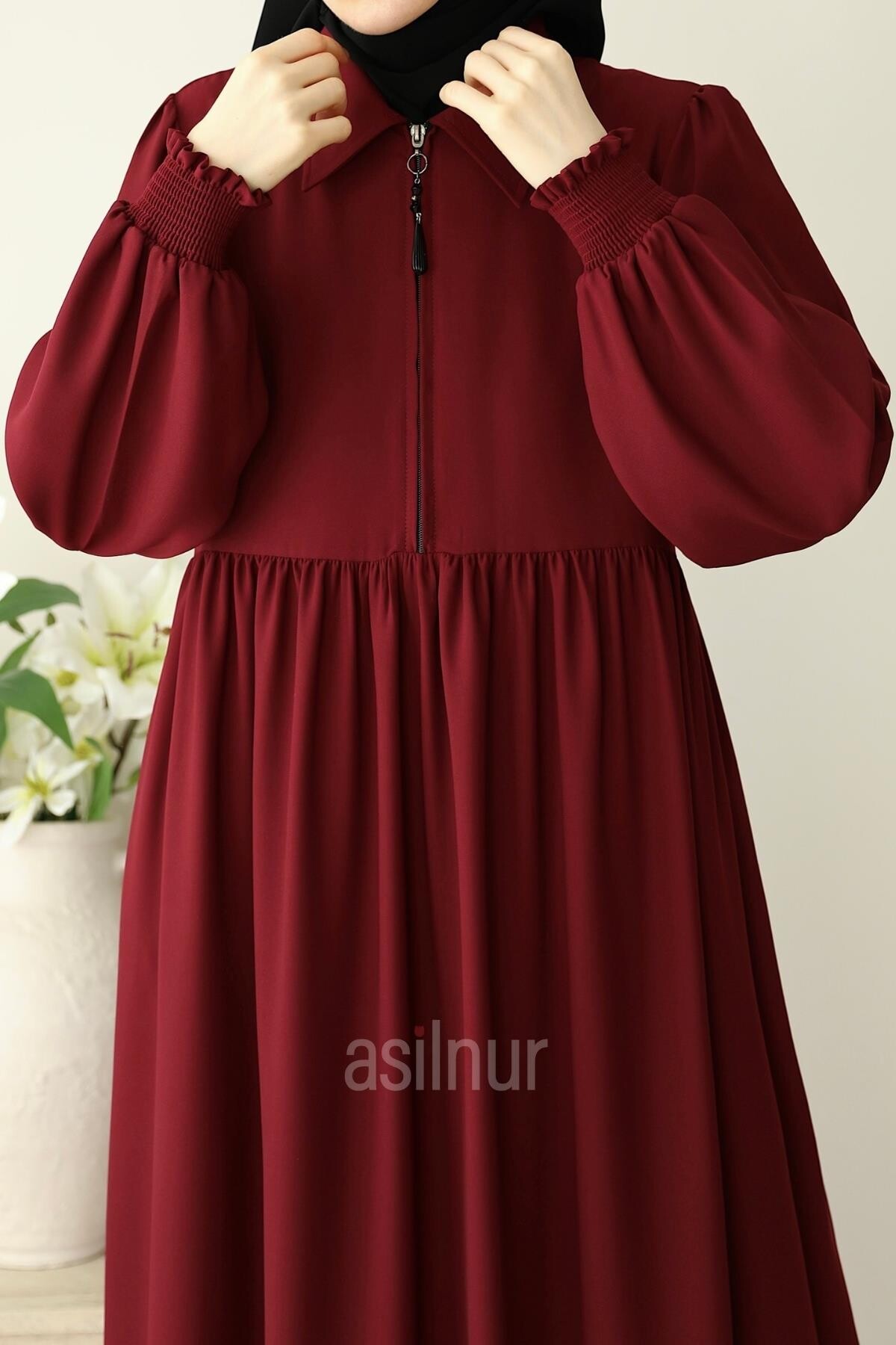 Ayşe Yakalı Pırlanta Elbise Bordo - 3