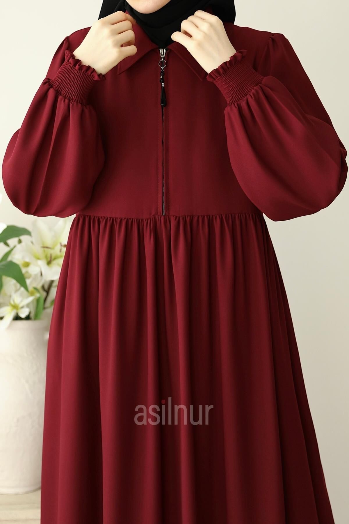 Ayşe Yakalı Pırlanta Elbise Bordo - 3