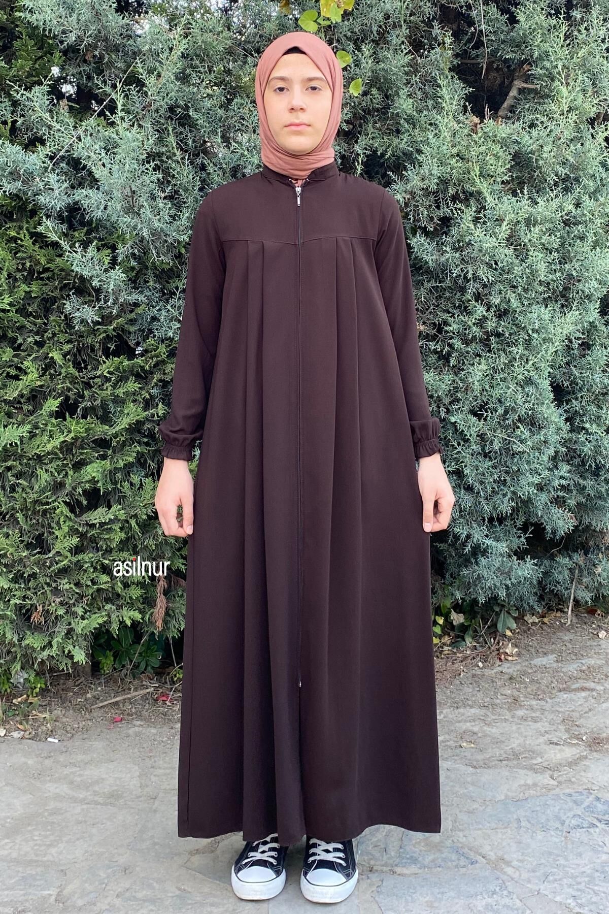 Çocuk Pileli Ferace Kahverengi - 1