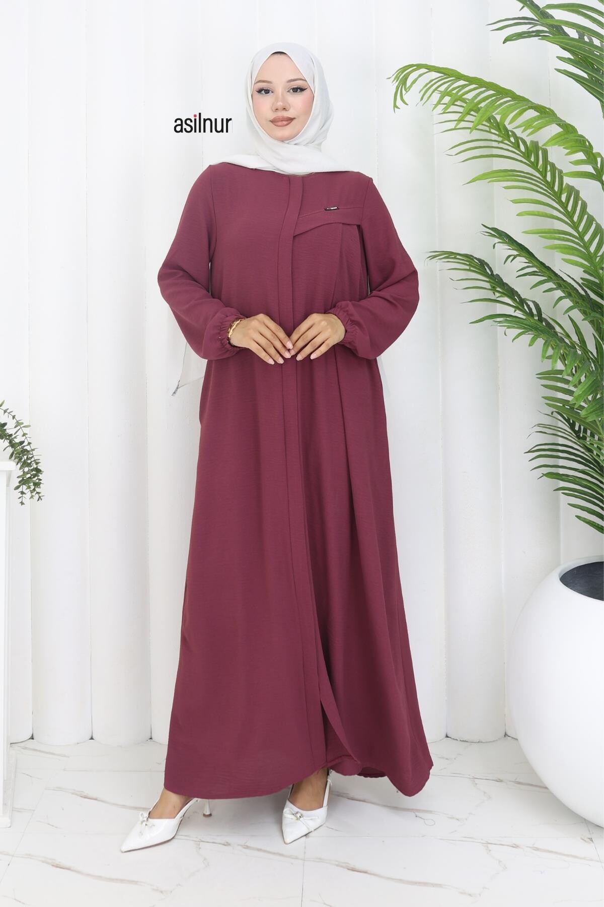 Dila Ayrobin Biyeli Ferace Bordo - ASİLNUR