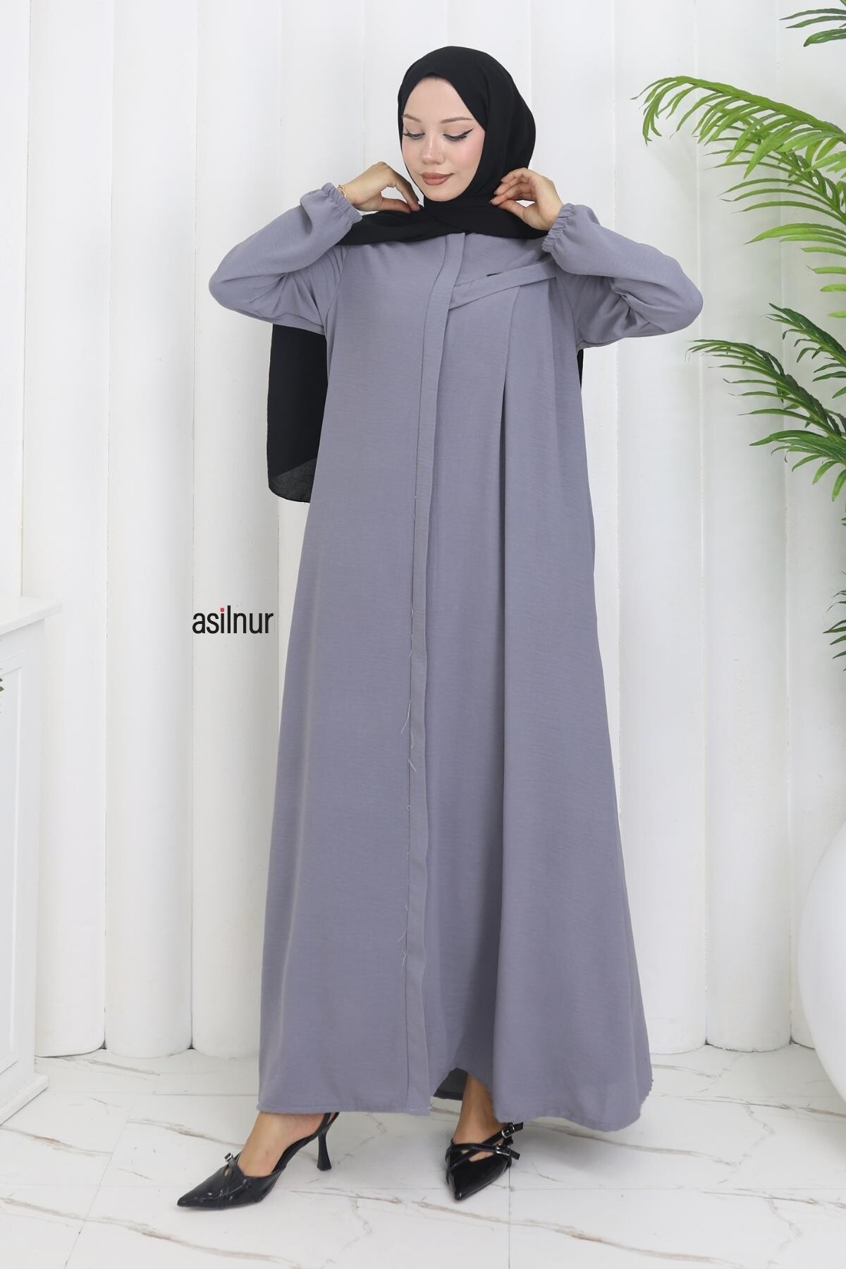 Dila Ayrobin Biyeli Ferace Gri - ASİLNUR