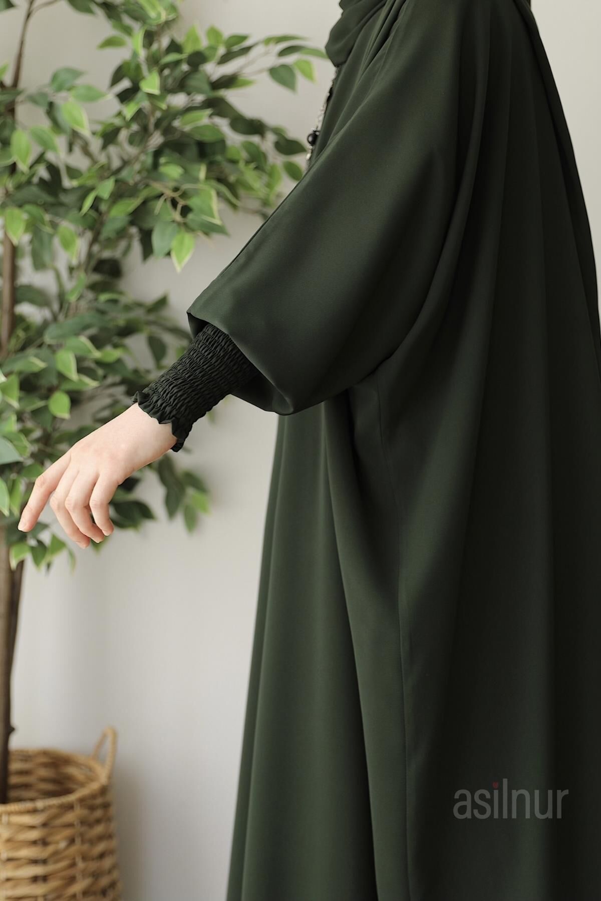 Ebru Yarasa Kollu Ferace Şal Hediyeli Takım Haki - 2