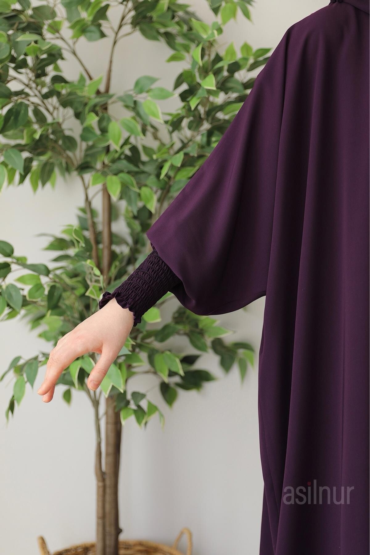 Ebru Yarasa Kollu Ferace Şal Hediyeli Takım Mürdüm - 2