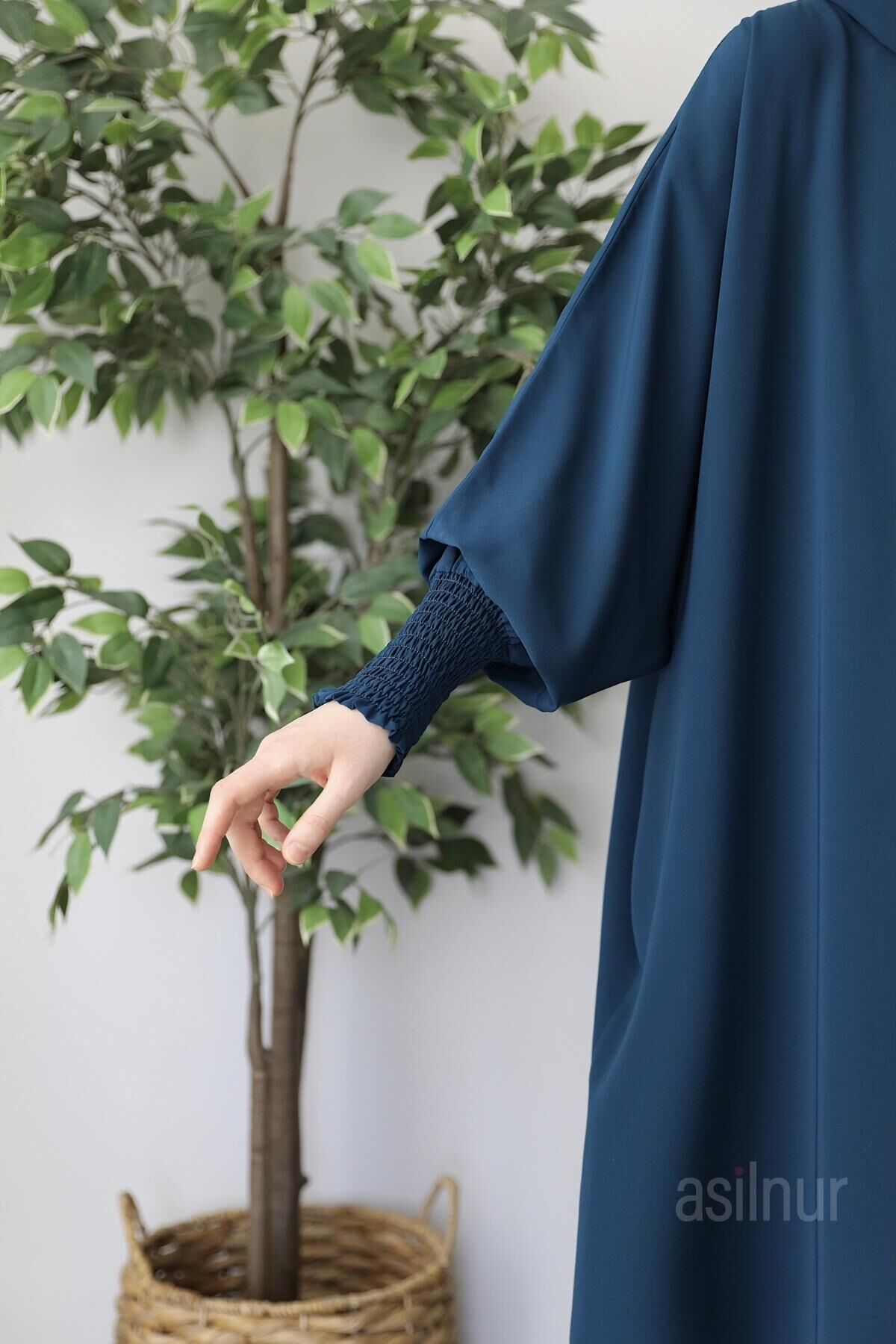 Ebru Yarasa Kollu Ferace Şal Hediyeli Takım Petrol Mavisi - 2