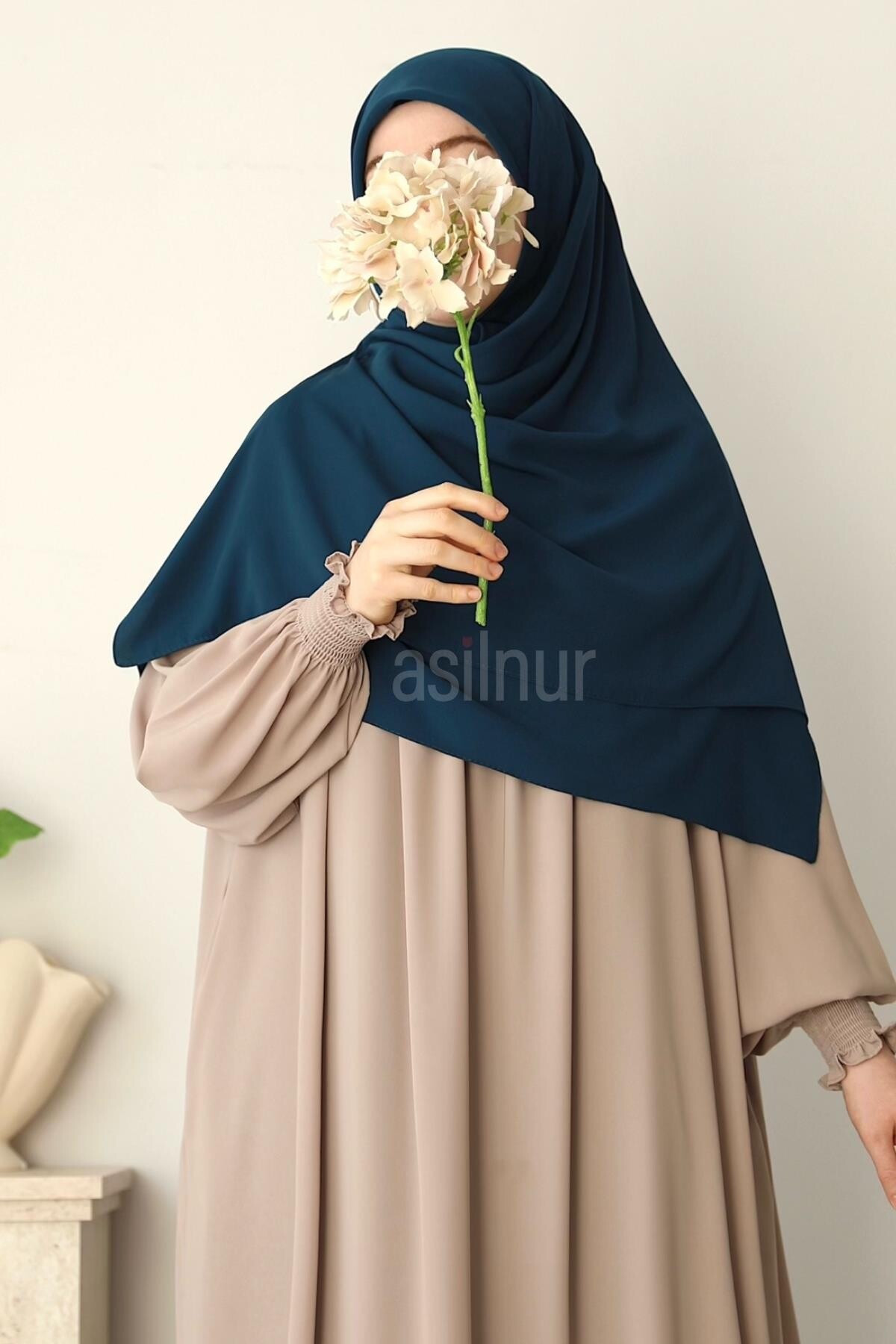 Elif Büyük Boy Eşarp 120X120 Petrol Mavisi - ASİLNUR