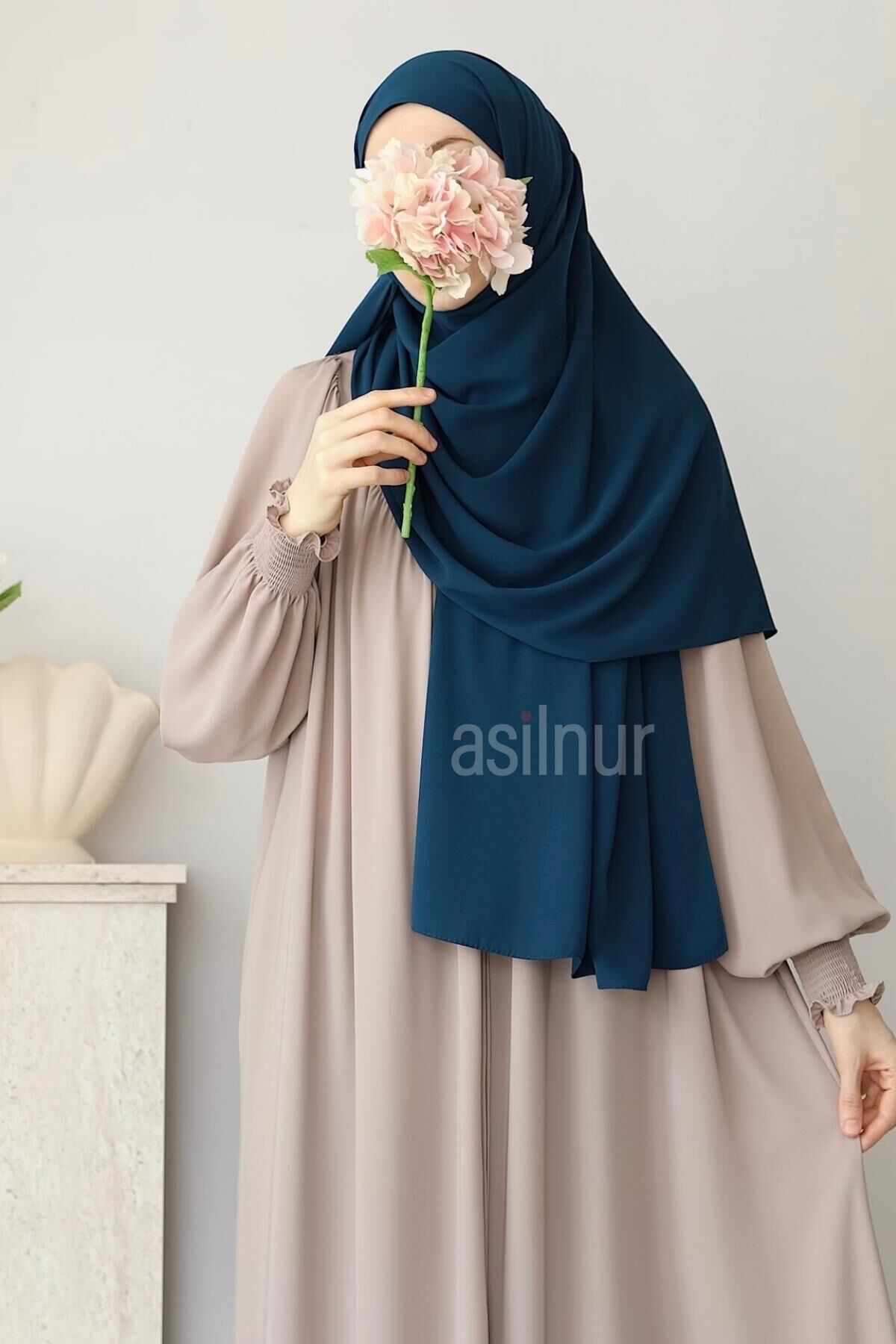 Elif Büyük Boy Şal 70x220 Petrol Mavisi - 1