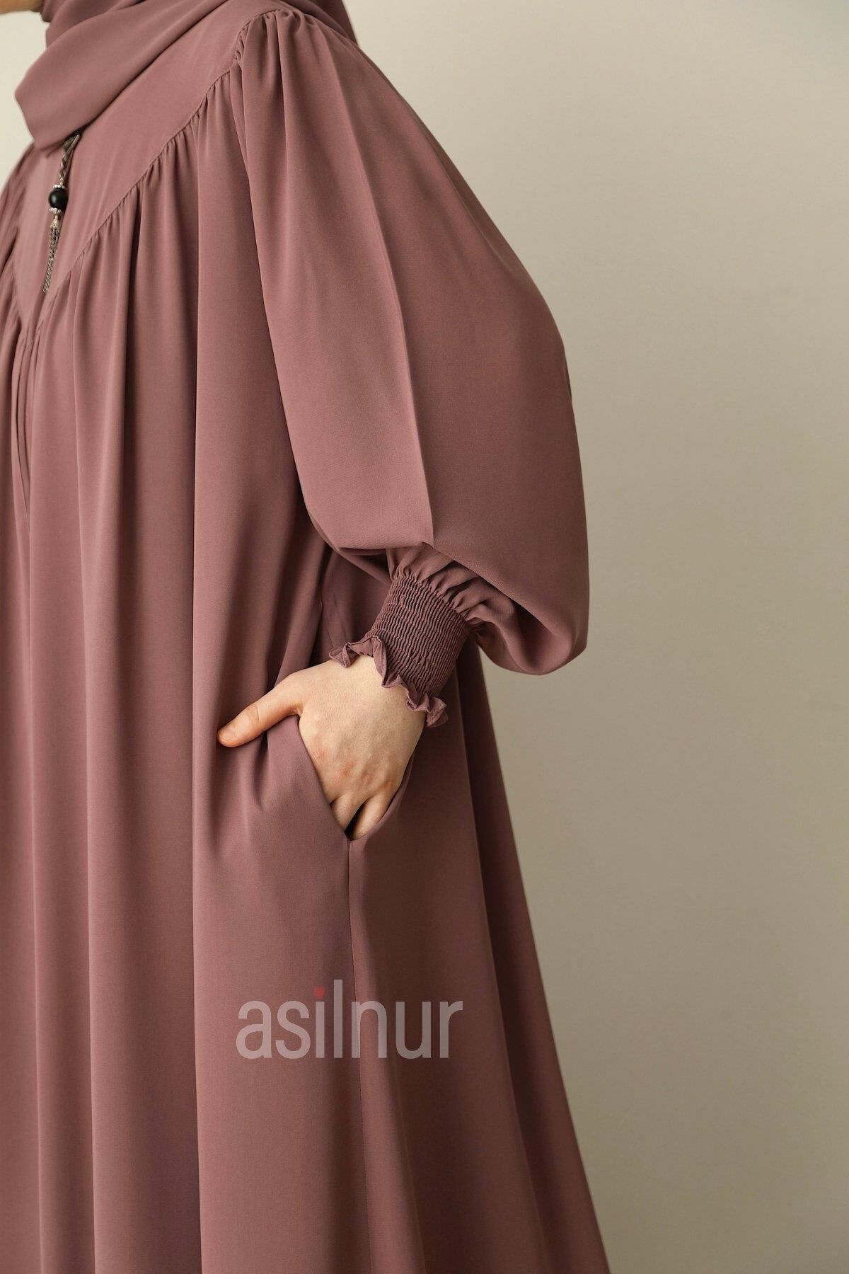 Elif Ferace Şal Hediyeli Takım Gül Kurusu - 5