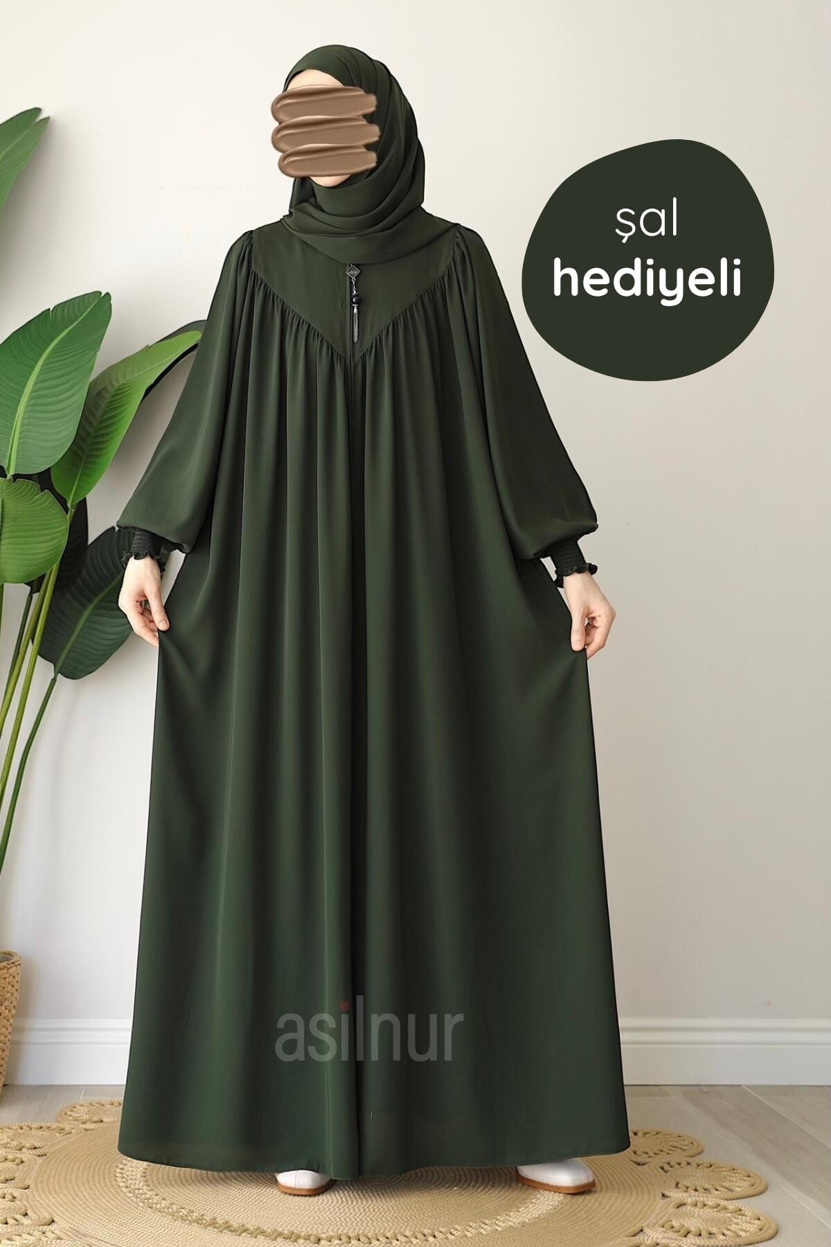 Elif Ferace Şal Hediyeli Takım Haki - ASİLNUR