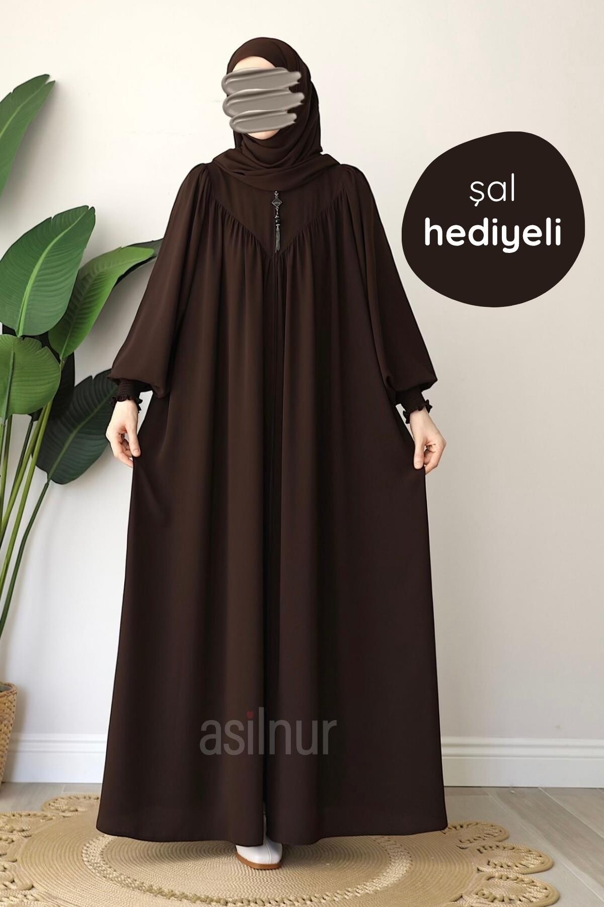 Elif Ferace Şal Hediyeli Takım Kahverengi 
