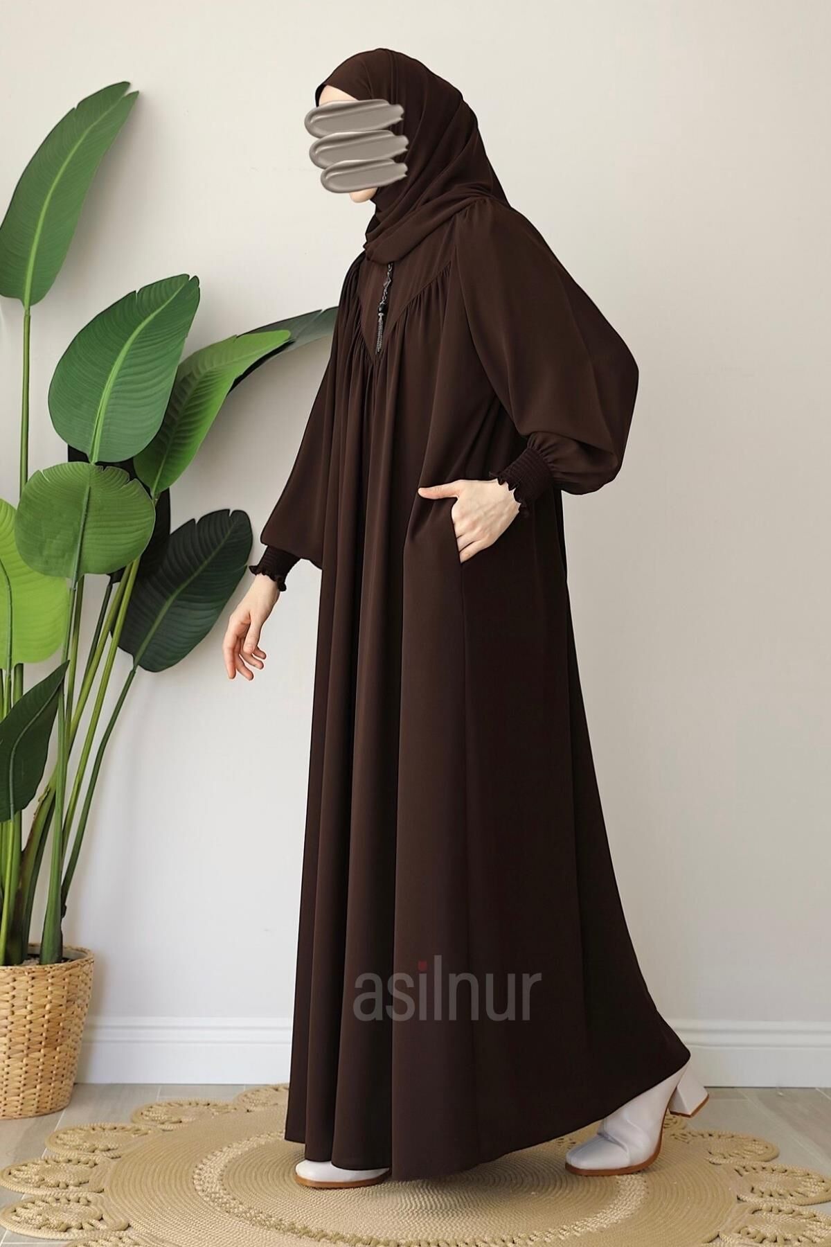 Elif Ferace Şal Hediyeli Takım Kahverengi - 3