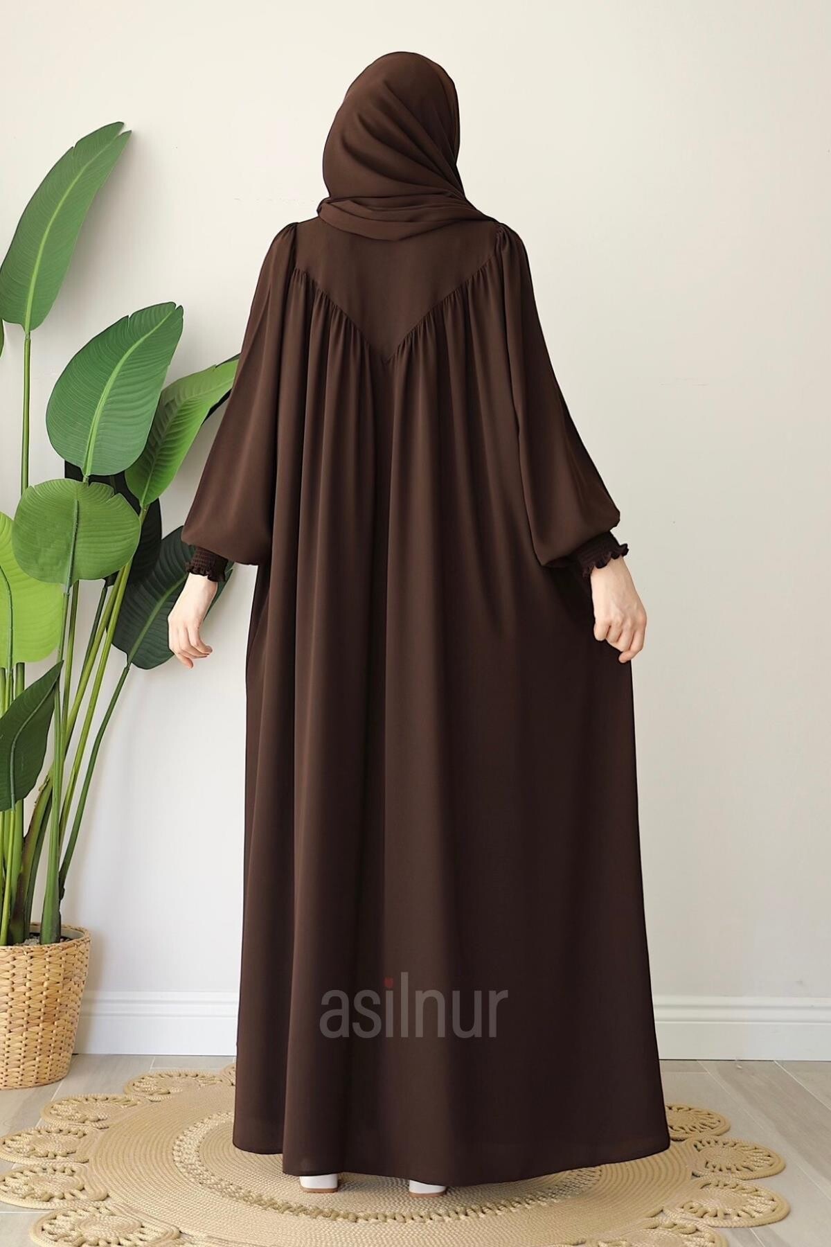 Elif Ferace Şal Hediyeli Takım Kahverengi - 4