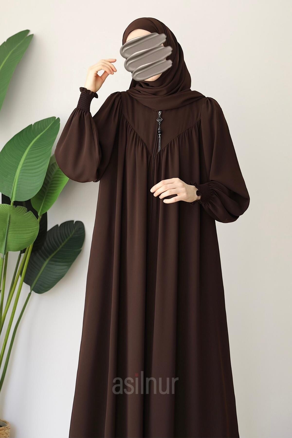 Elif Ferace Şal Hediyeli Takım Kahverengi - 5