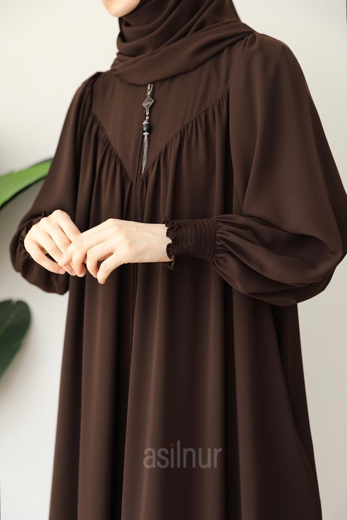 Elif Ferace Şal Hediyeli Takım Kahverengi - 6