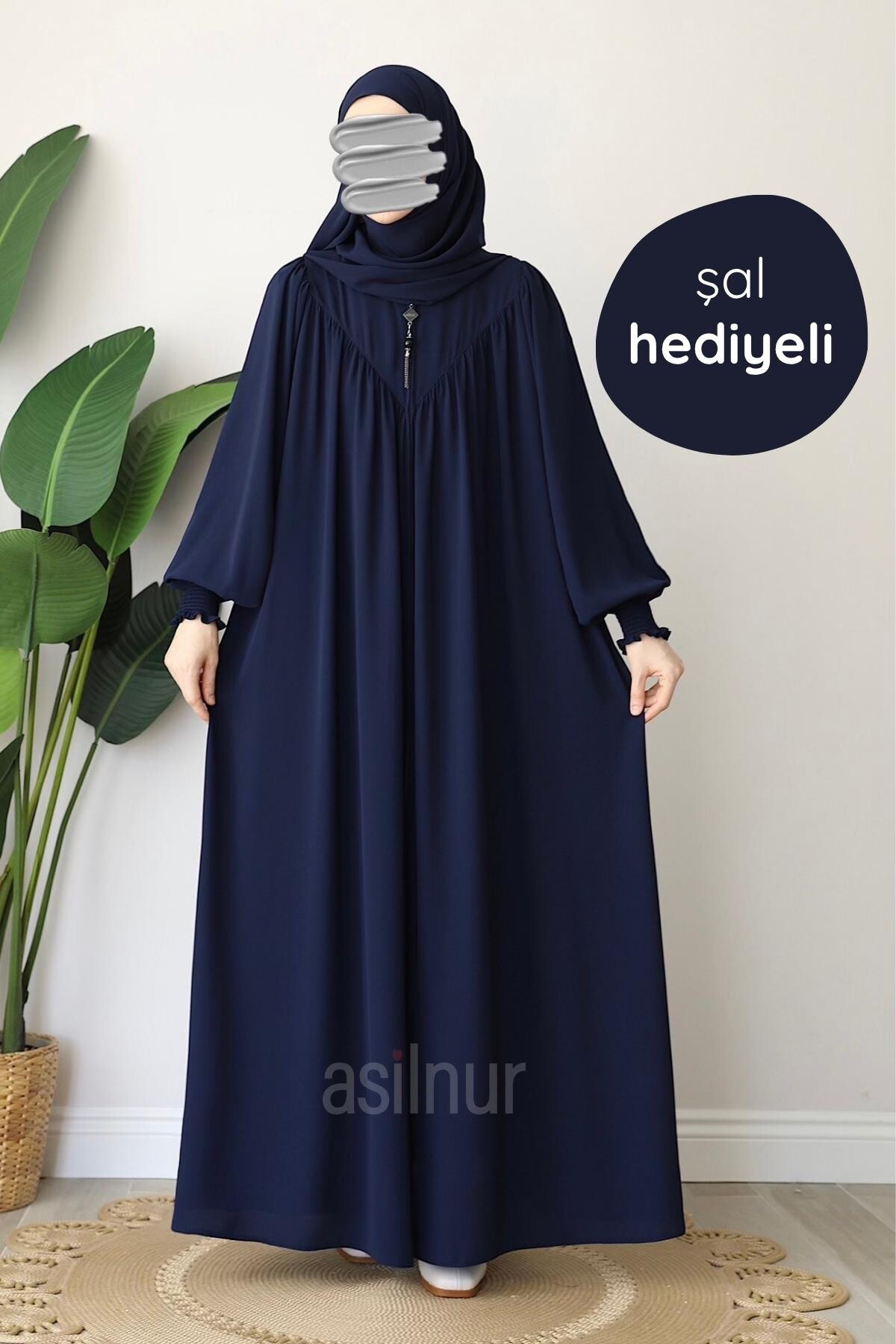 Elif Ferace Şal Hediyeli Takım Lacivert 